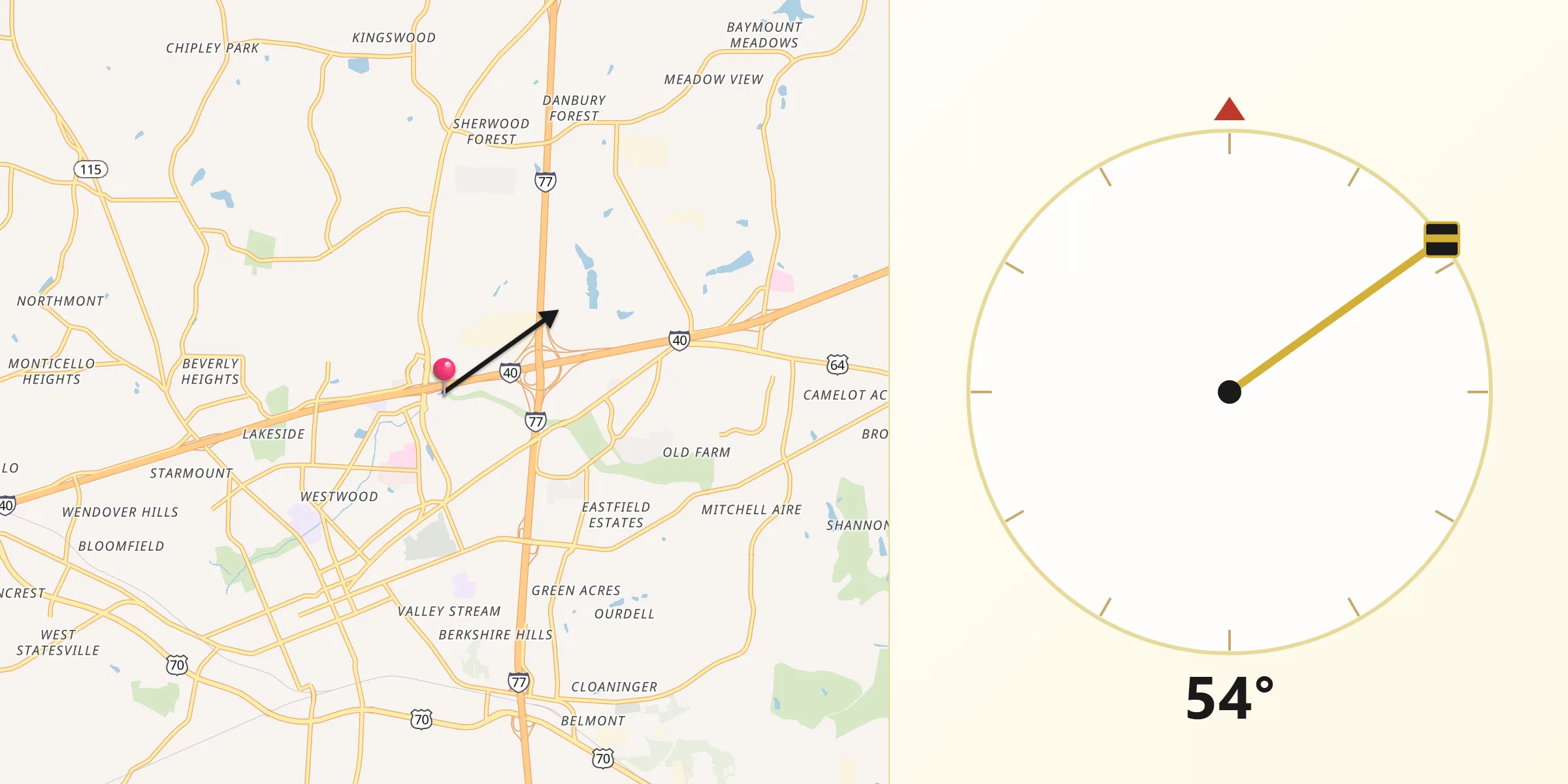 Qibla Direction from Iredell