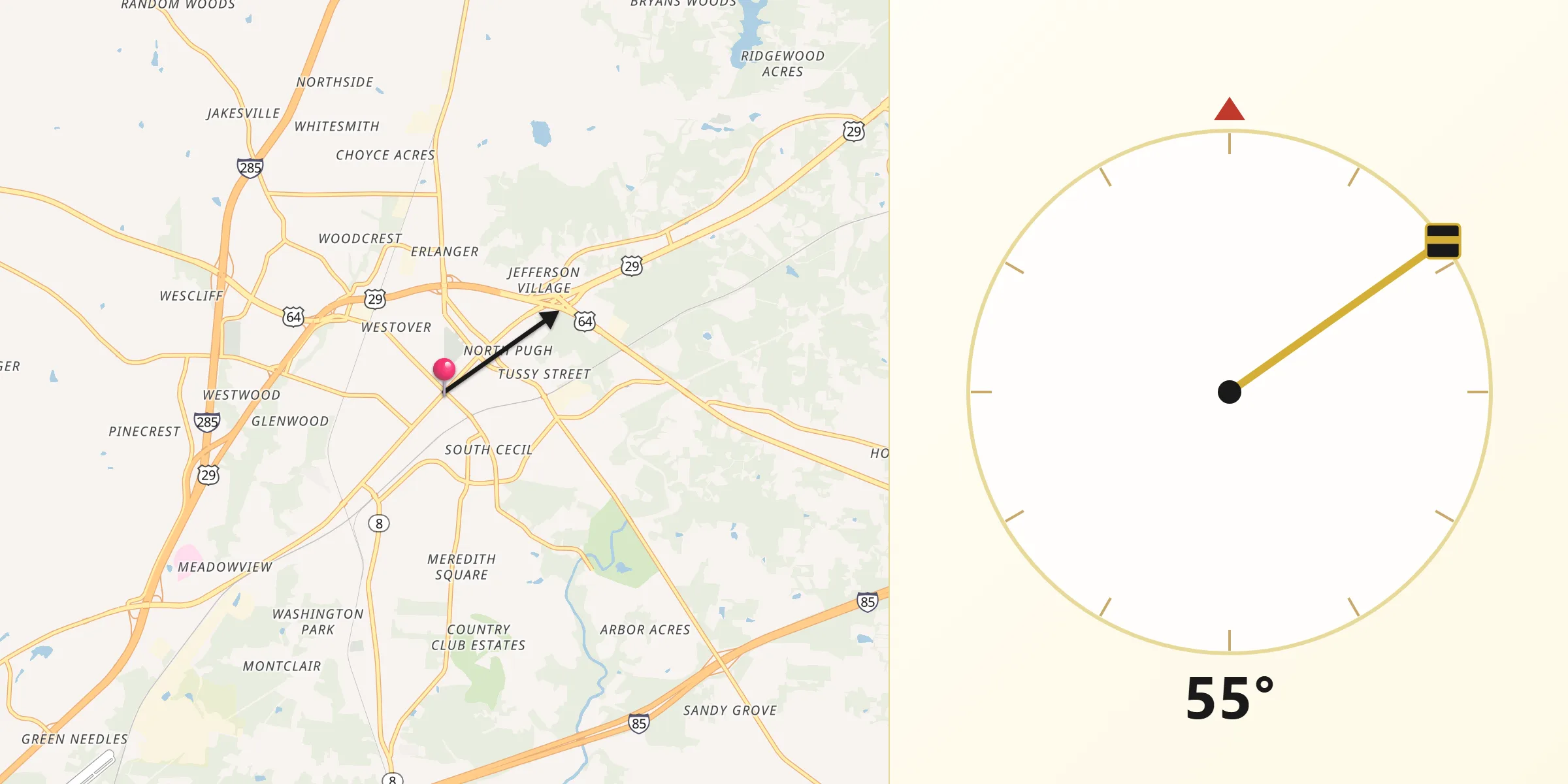 Direzione della Qibla da Lexington