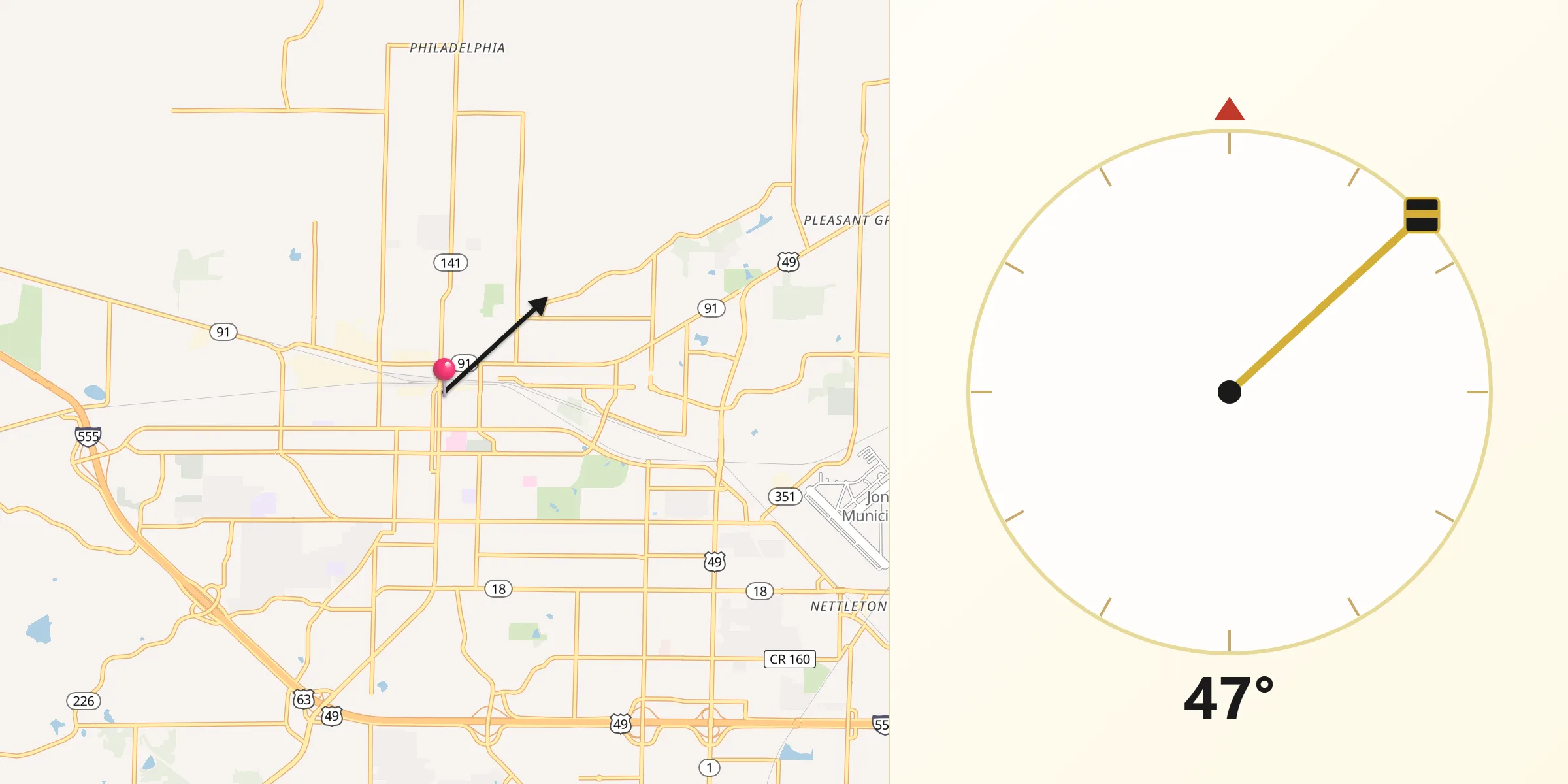 Qibla Direction from Jonesboro