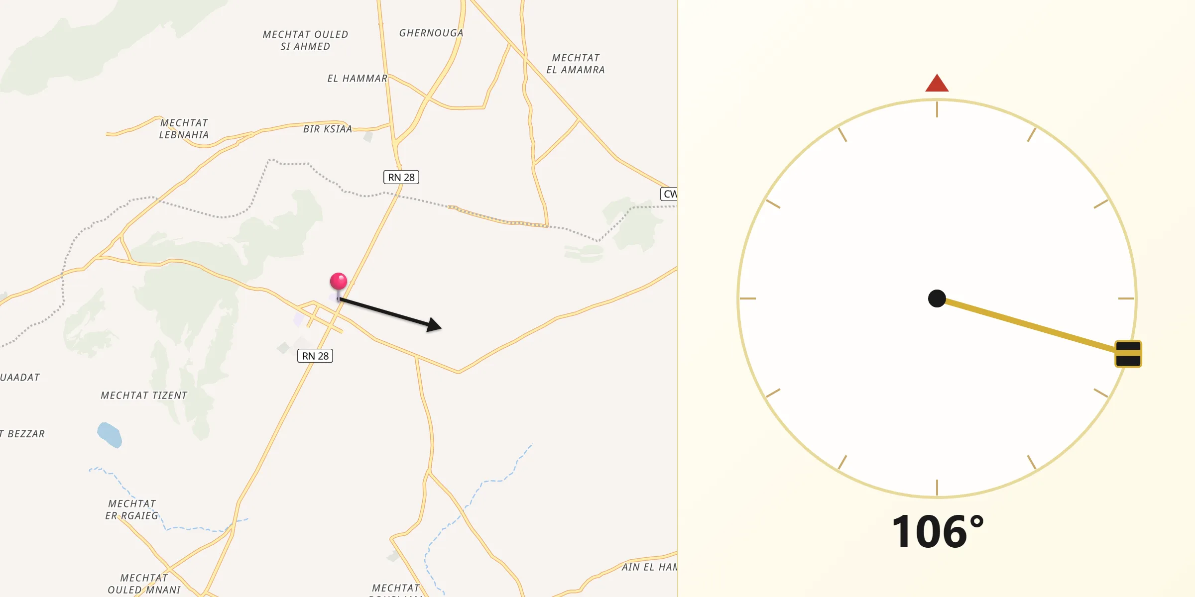 Direction vers la Qibla depuis Salah Bey
