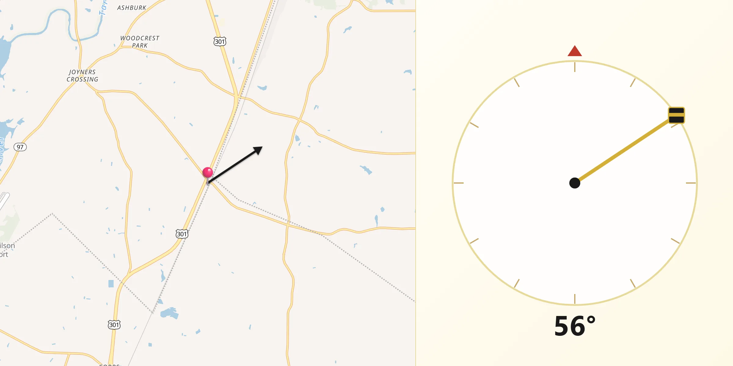 Qibla Direction from Sharpsburg