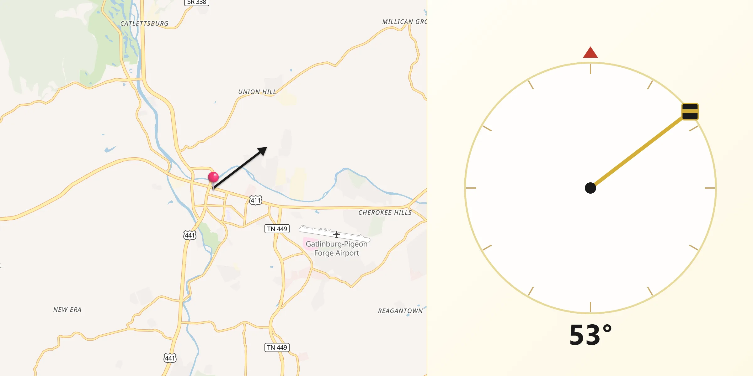 Qibla Direction from Sevierville