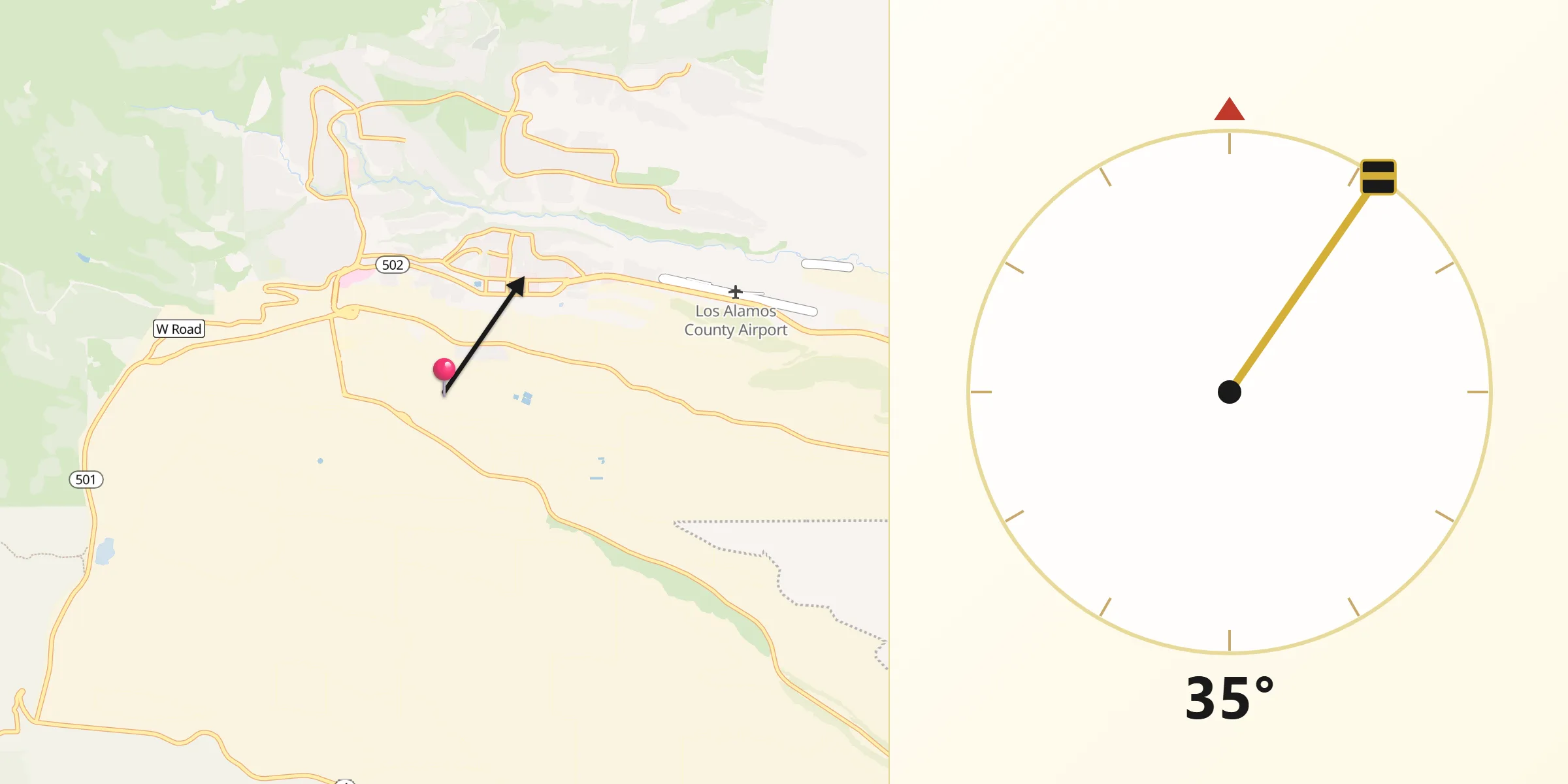 Qibla Direction from Los Alamos County