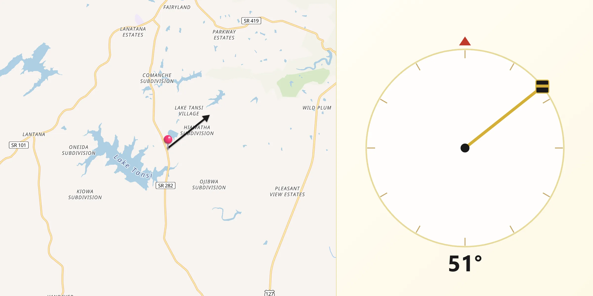 Qibla Direction from Lake Tansi