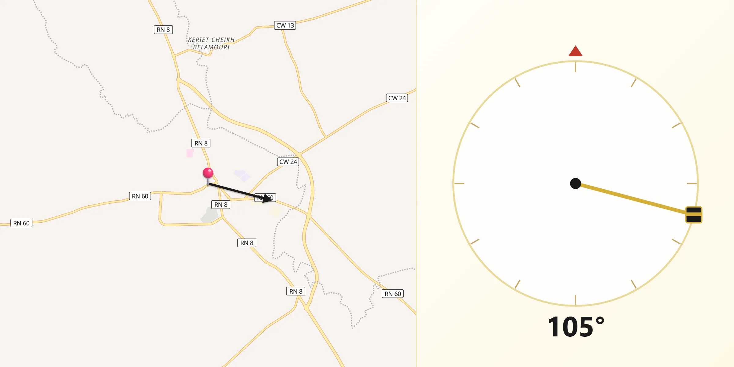 Direction vers la Qibla depuis Sidi Aïssa
