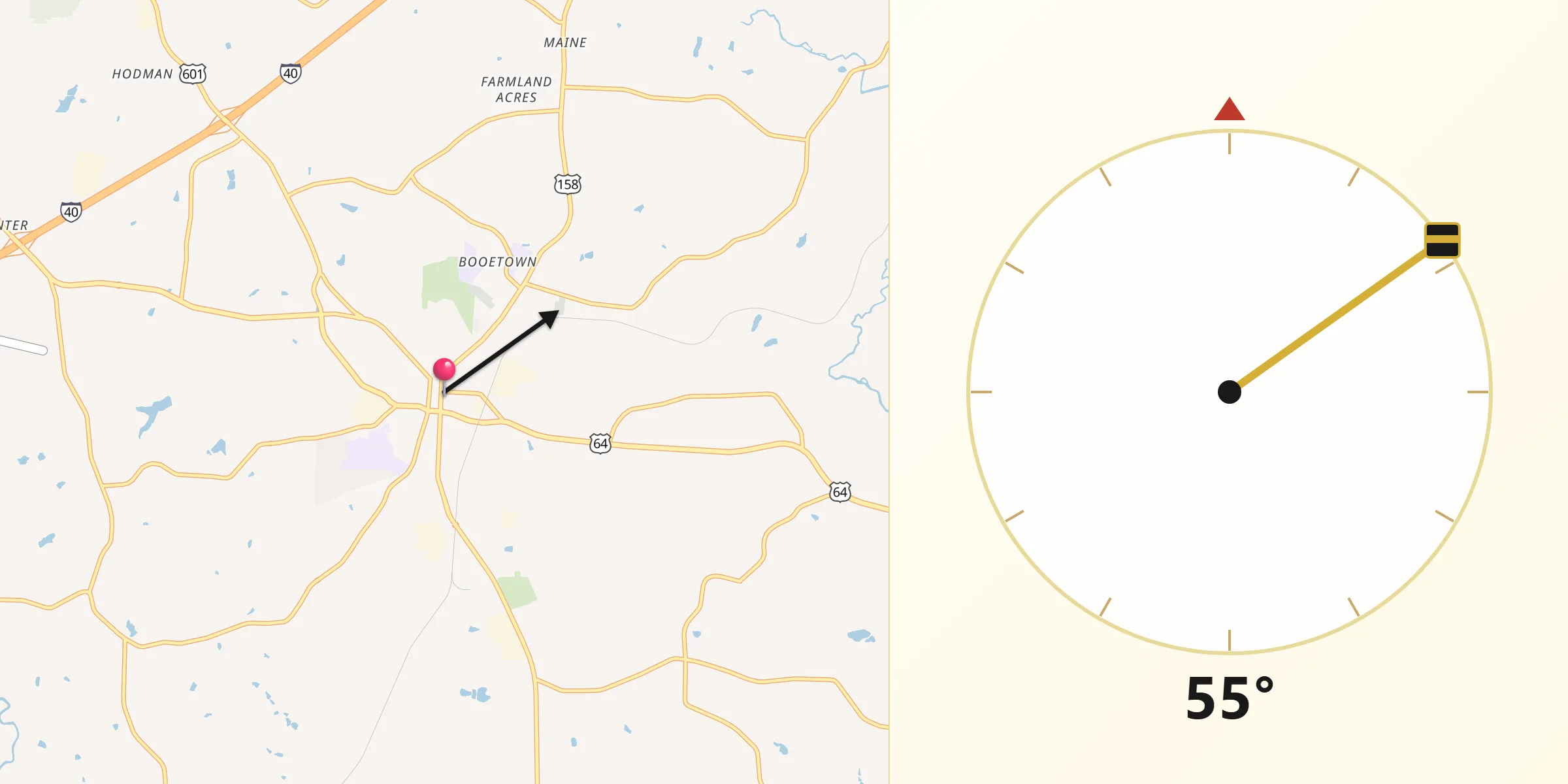 Qibla Direction from Mocksville