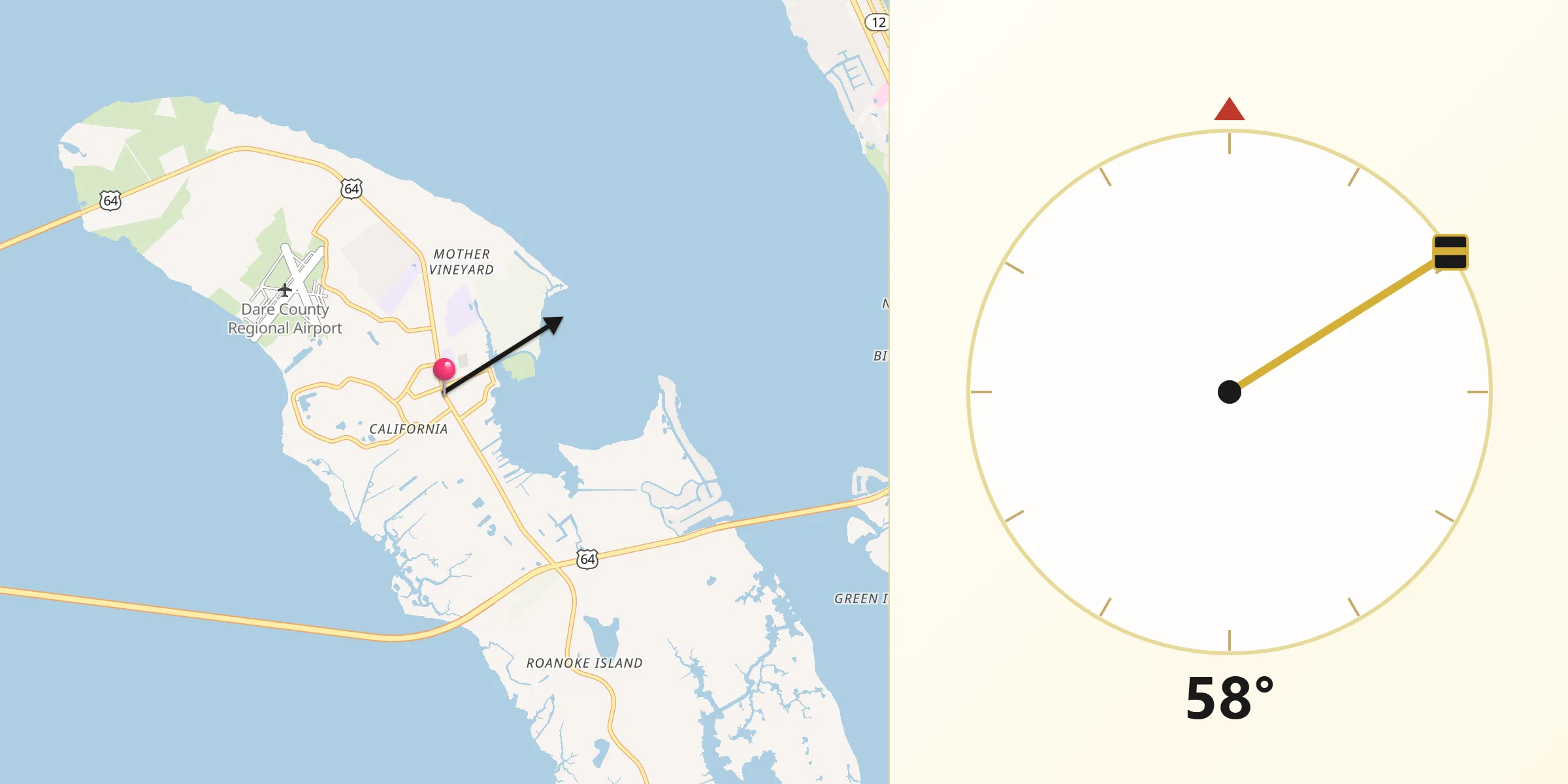 Qibla Direction from Manteo