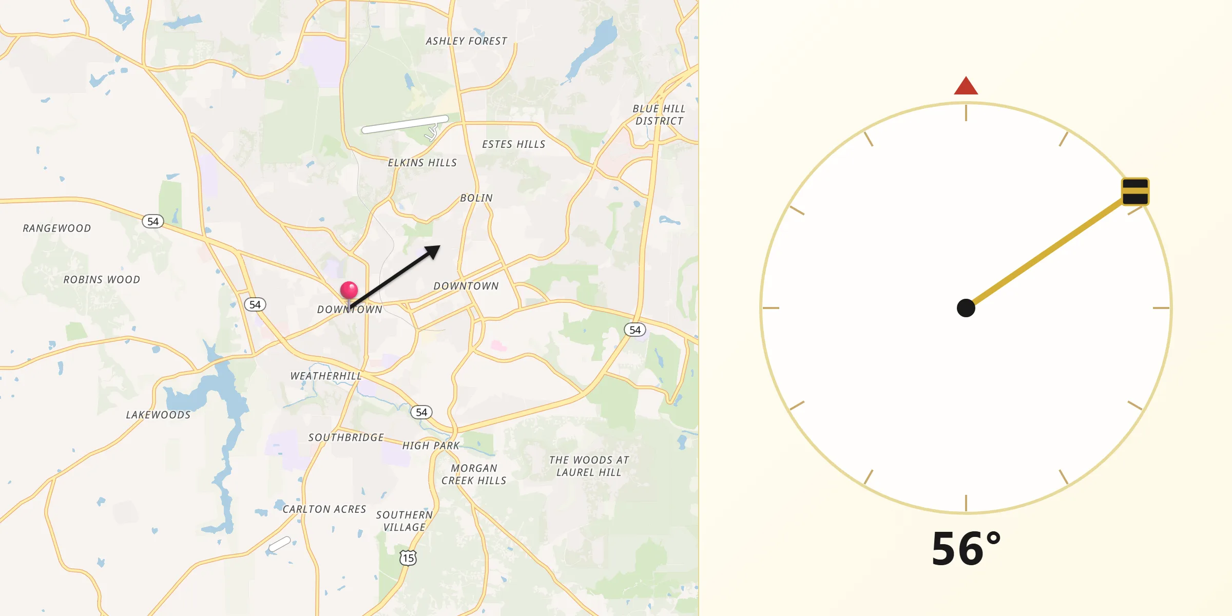 Qibla Direction from Carrboro