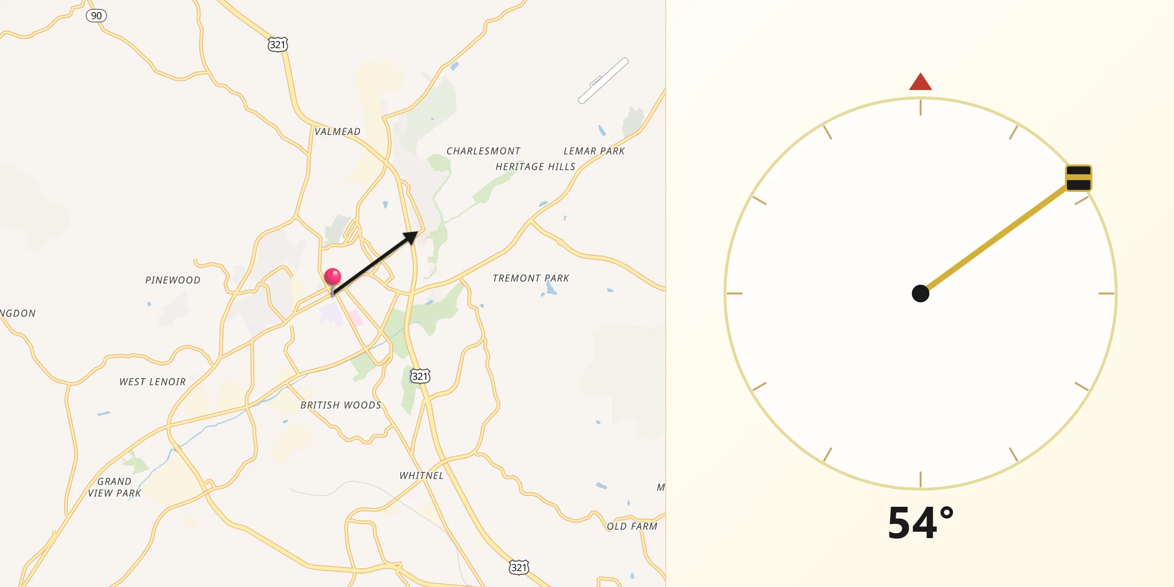 Qibla Direction from Lenoir