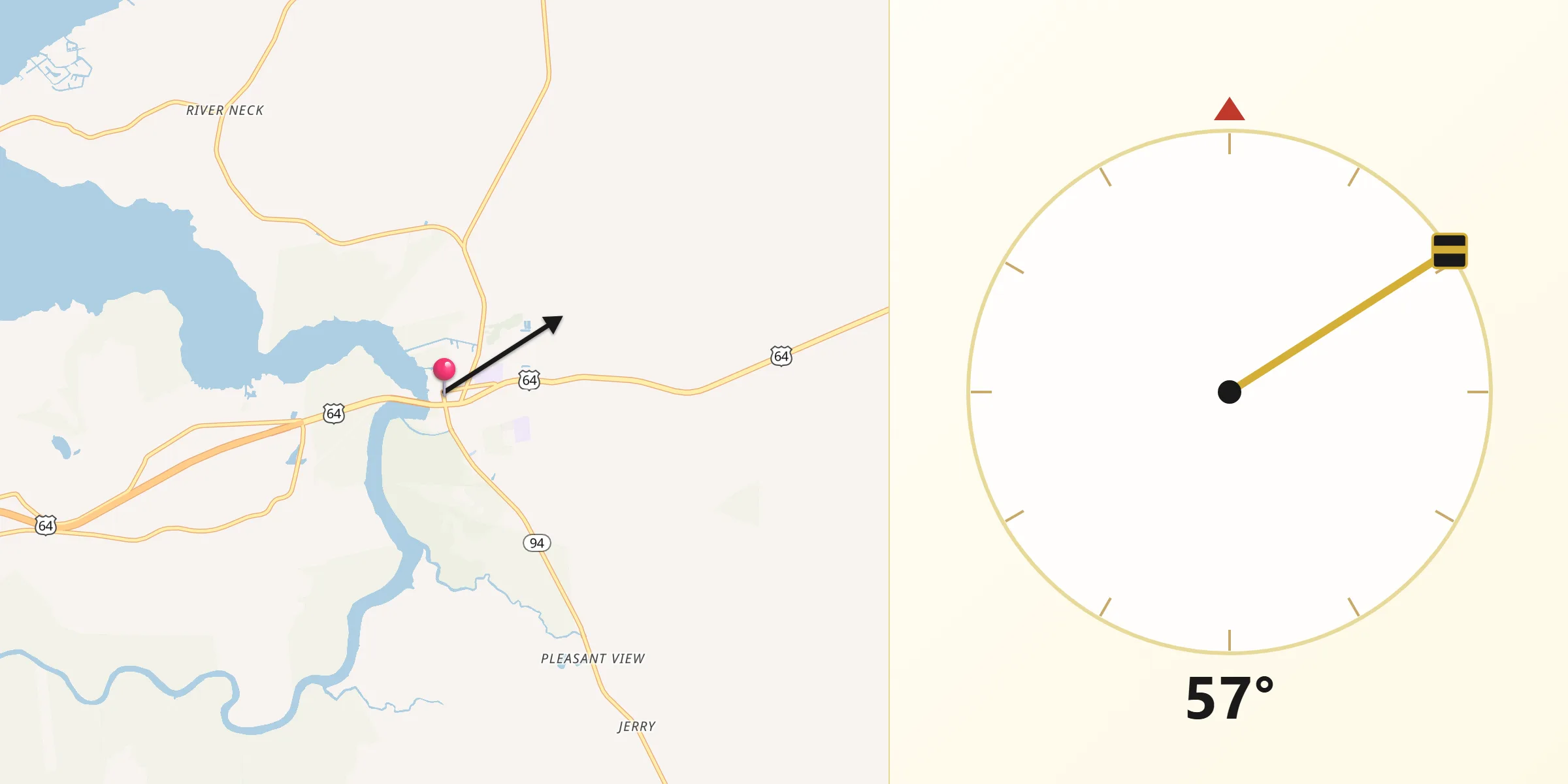 Dirección de la Qibla desde Columbia