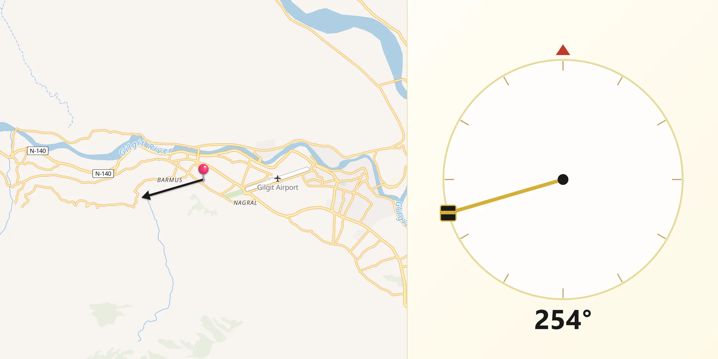 Direction vers la Qibla depuis Gilgit