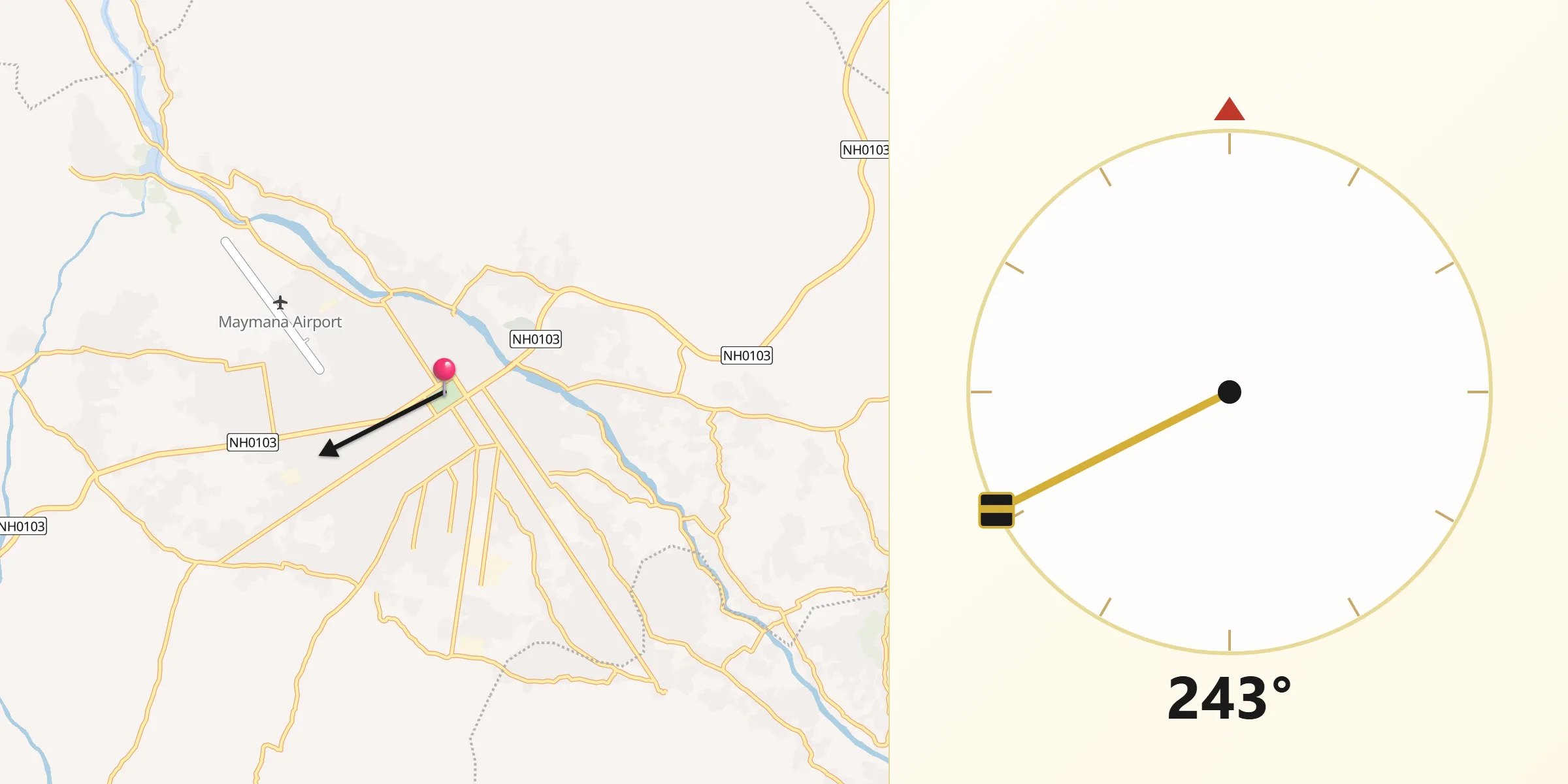 Direction vers la Qibla depuis Maïmana