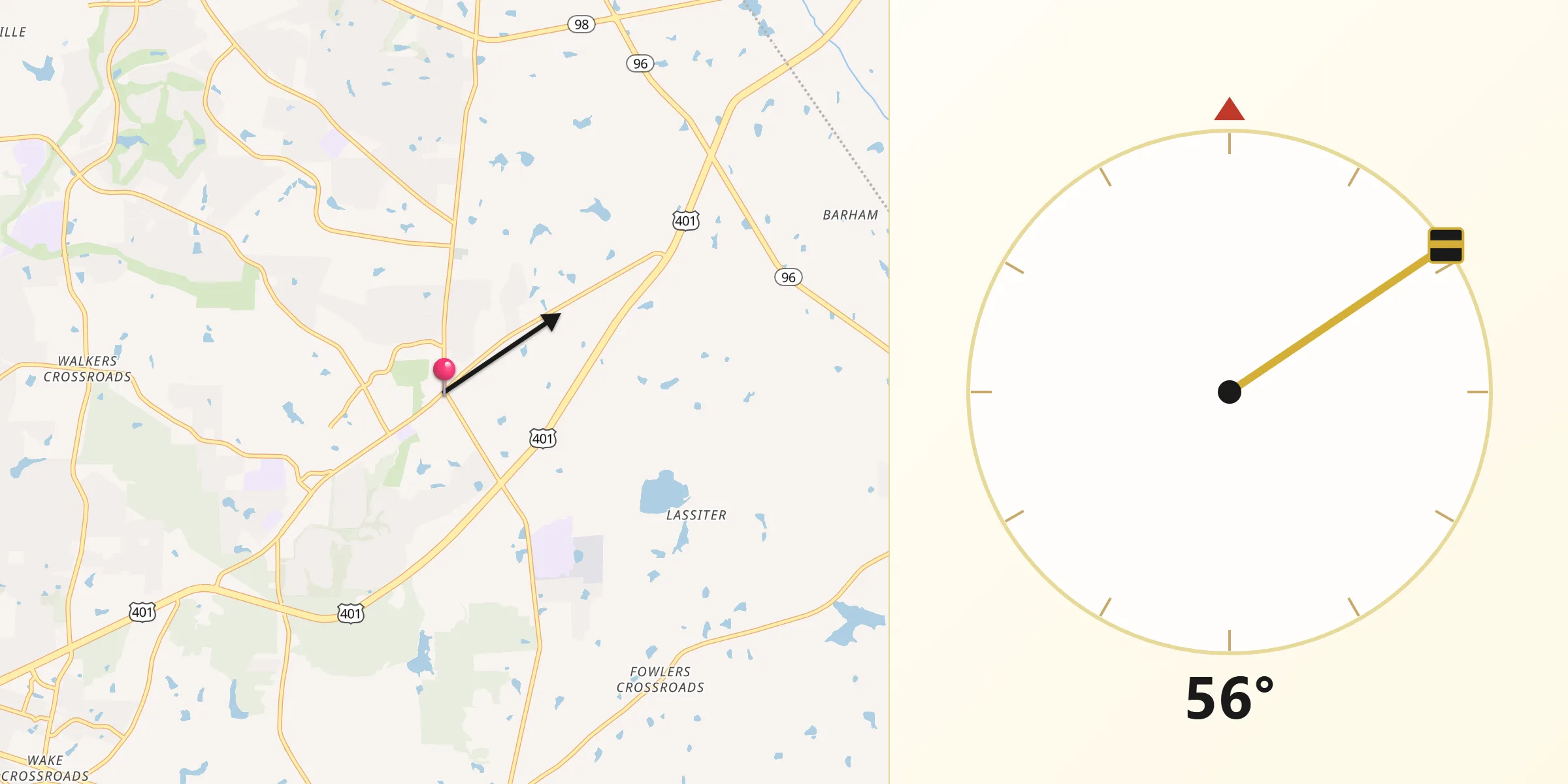 Qibla Direction from Rolesville