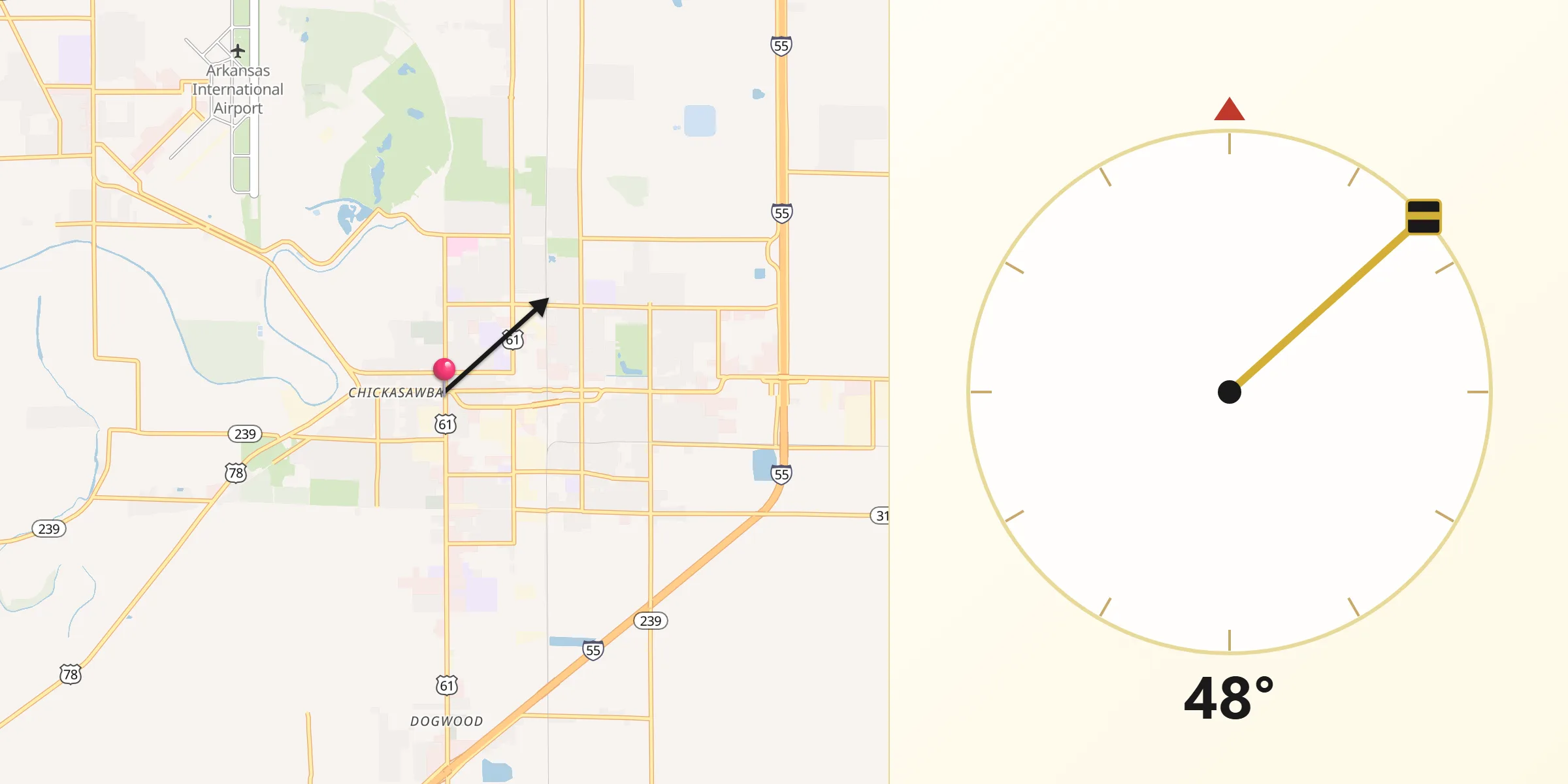 Qibla Direction from Blytheville