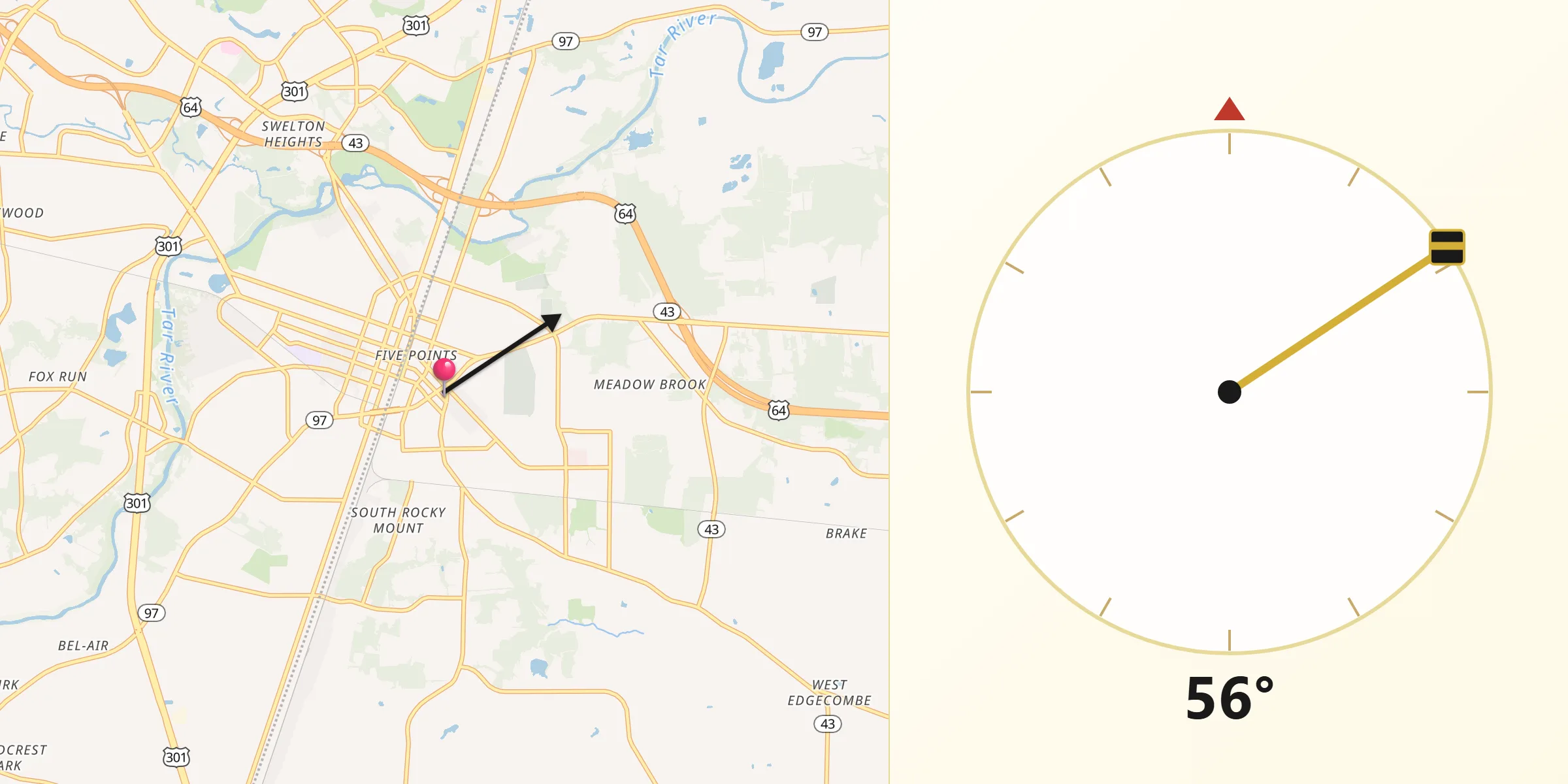 Qibla Direction from Rocky Mount