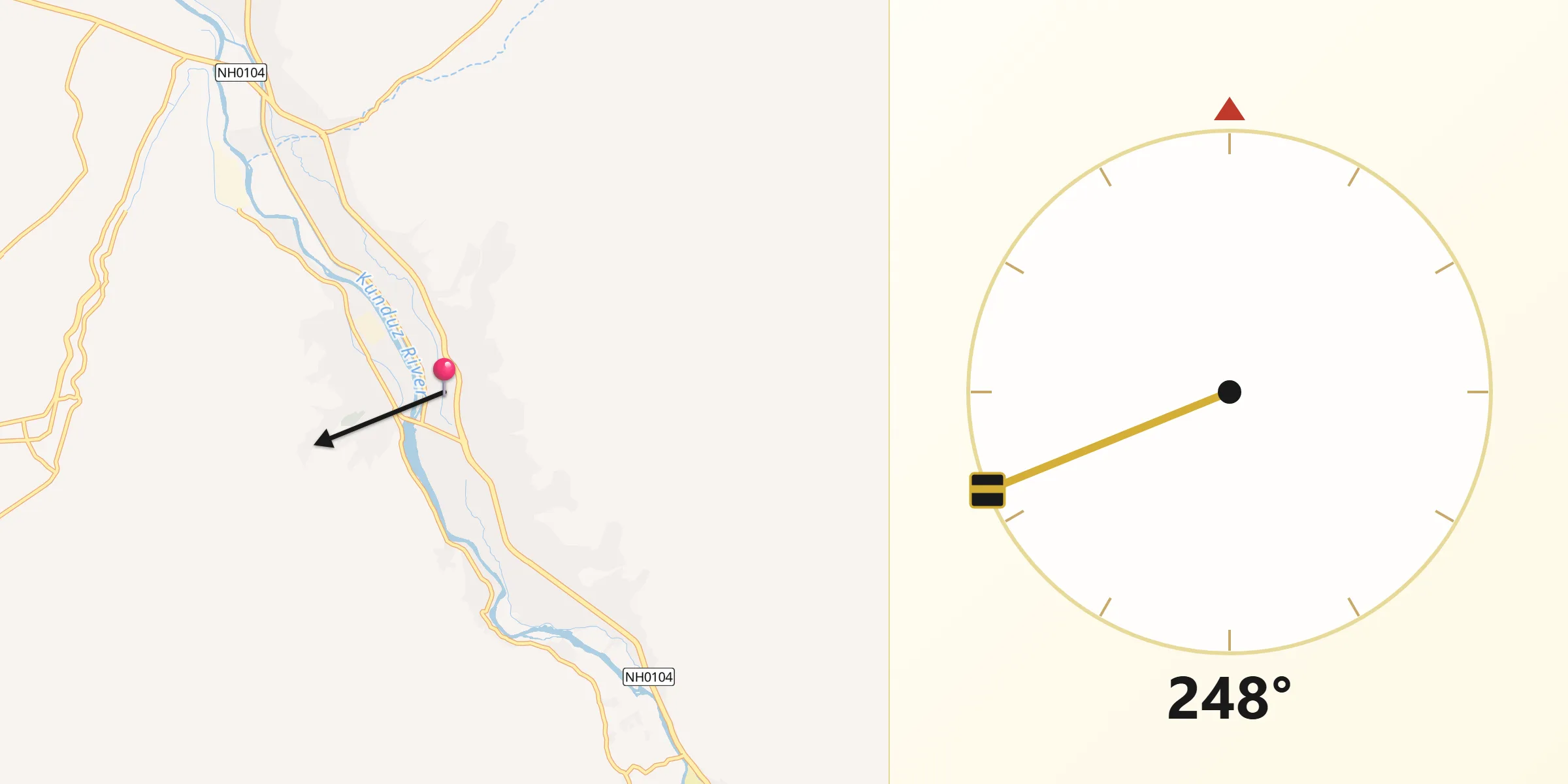 Direction vers la Qibla depuis Pul-e Khumrī