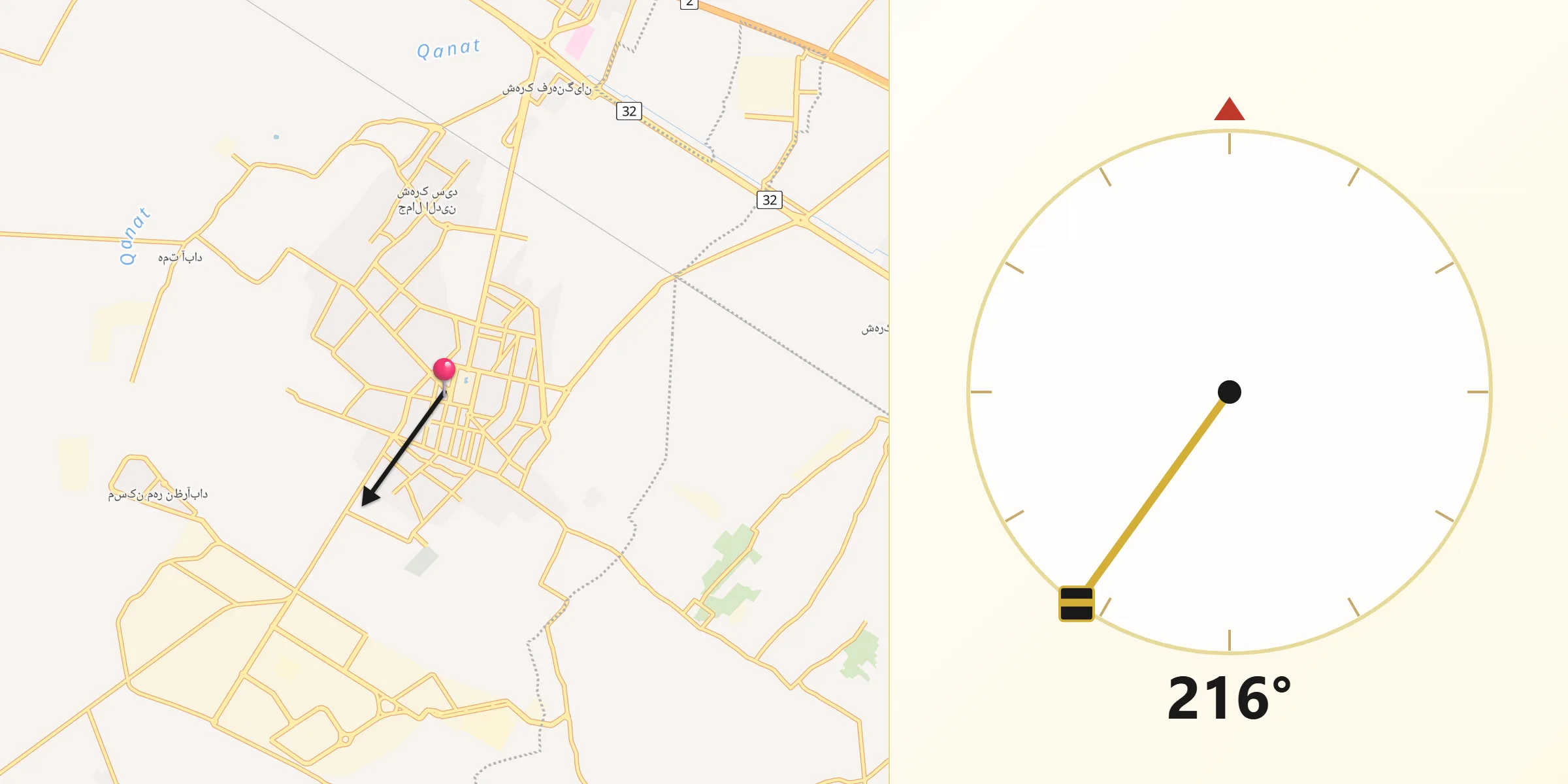 Direction vers la Qibla depuis Nazarabad