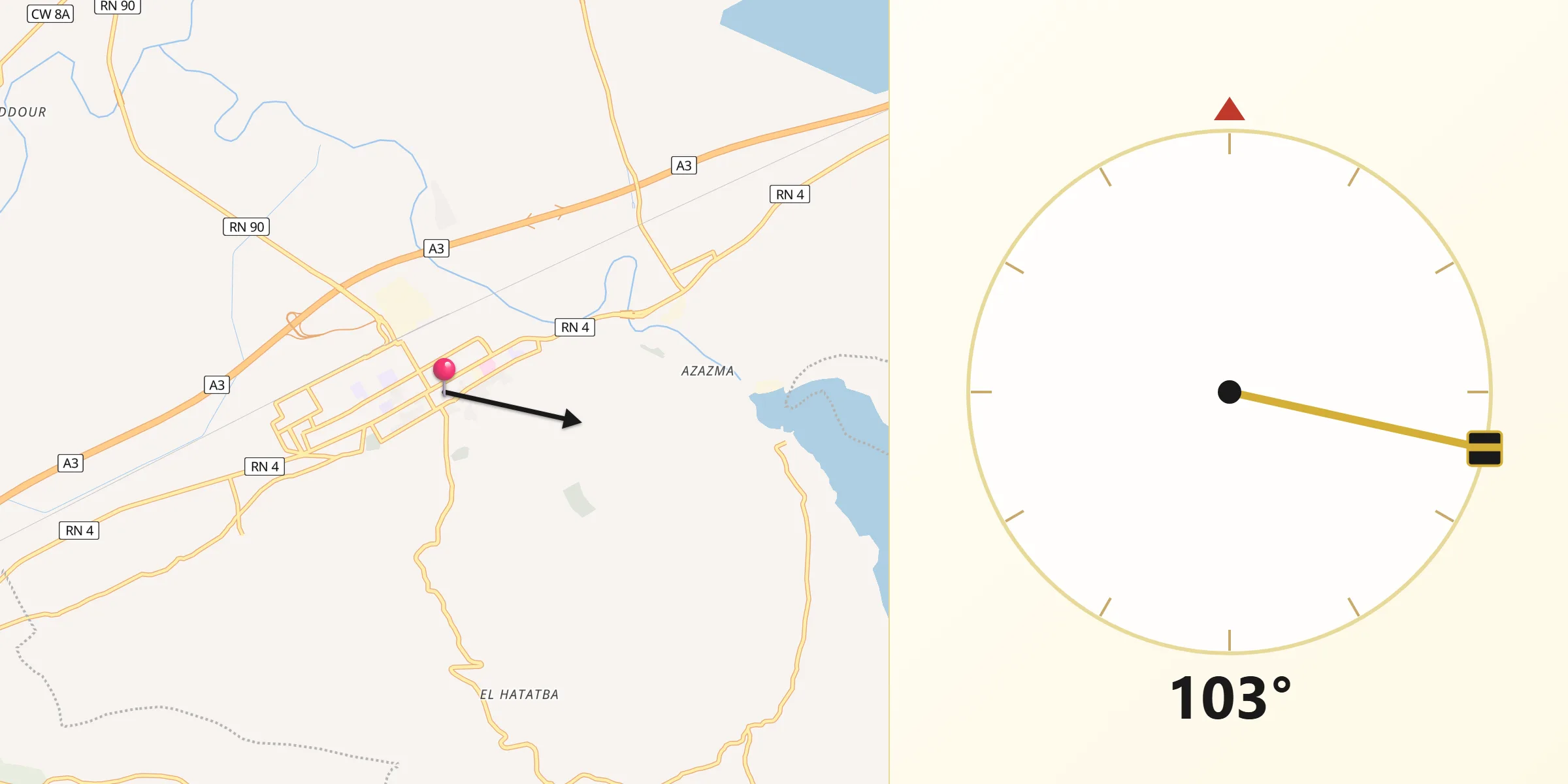 Direction vers la Qibla depuis Oued Rhiou