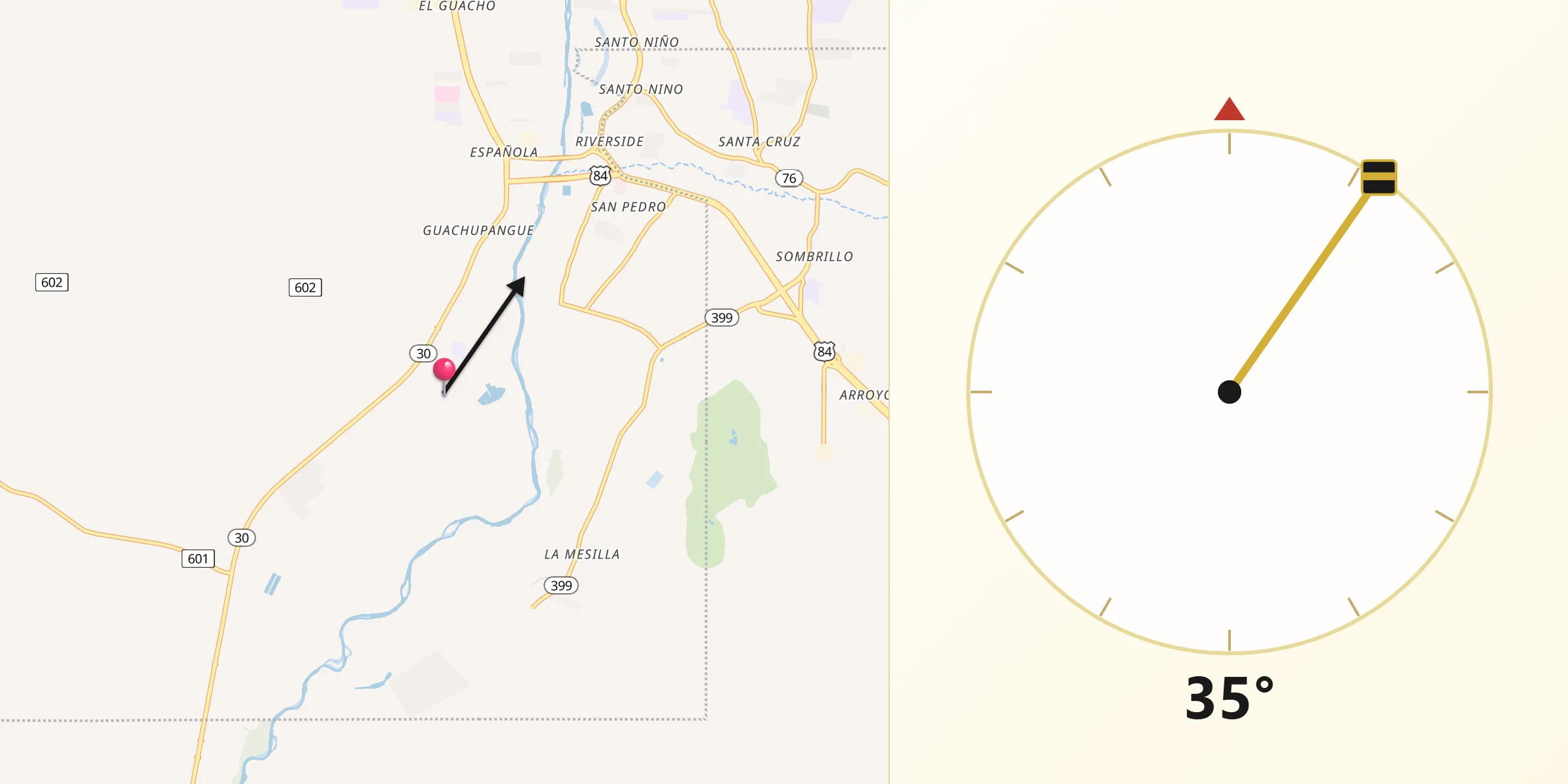 Qibla Direction from Santa Clara Pueblo