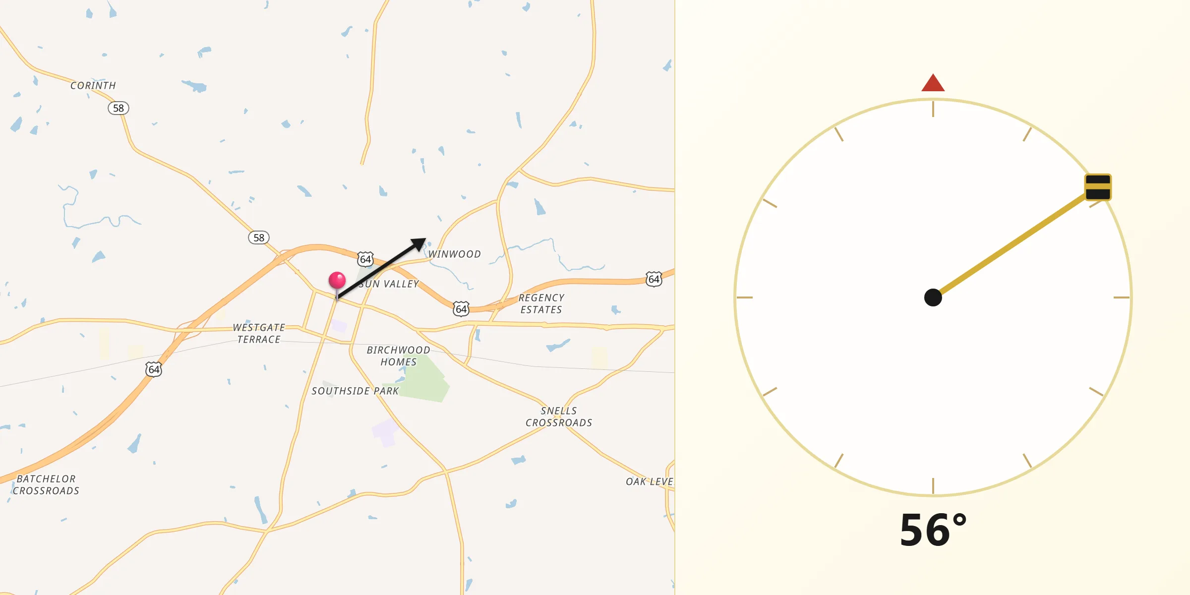 Direction vers la Qibla depuis Nashville