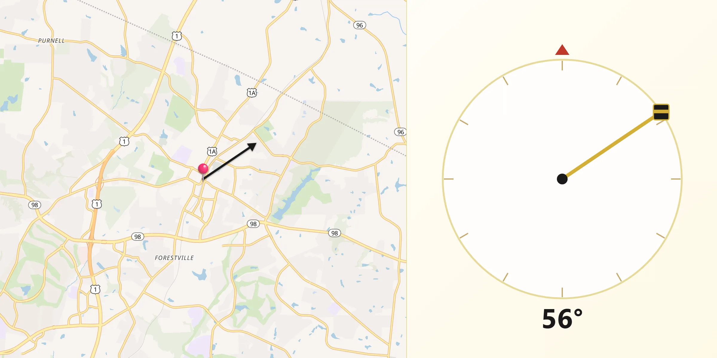 Qibla Direction from Wake Forest