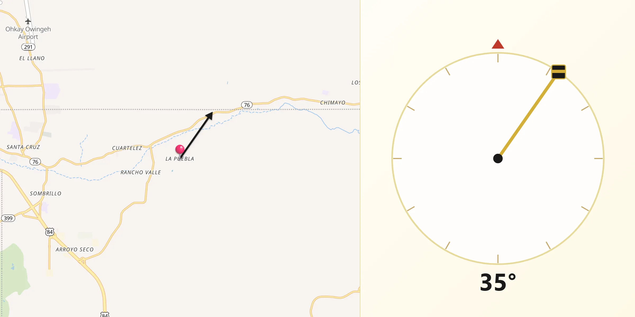 Qibla Direction from La Puebla