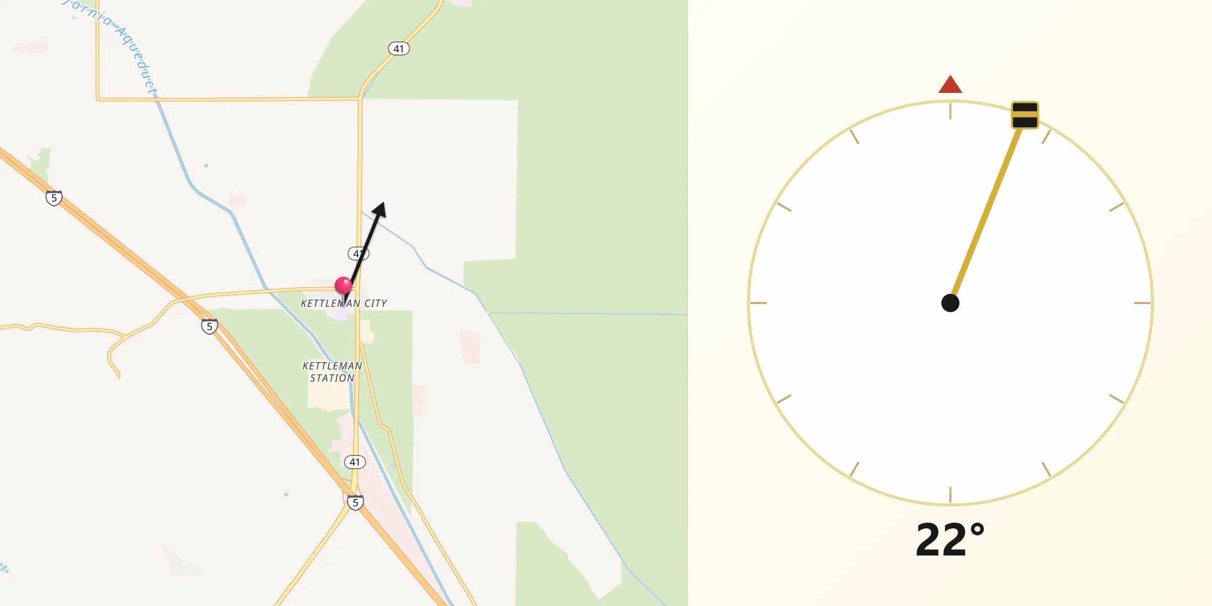 Qibla Direction from Kettleman City