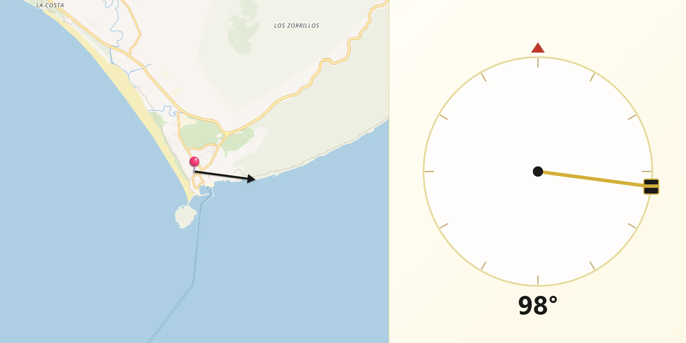 Dirección de la Qibla desde Tarifa