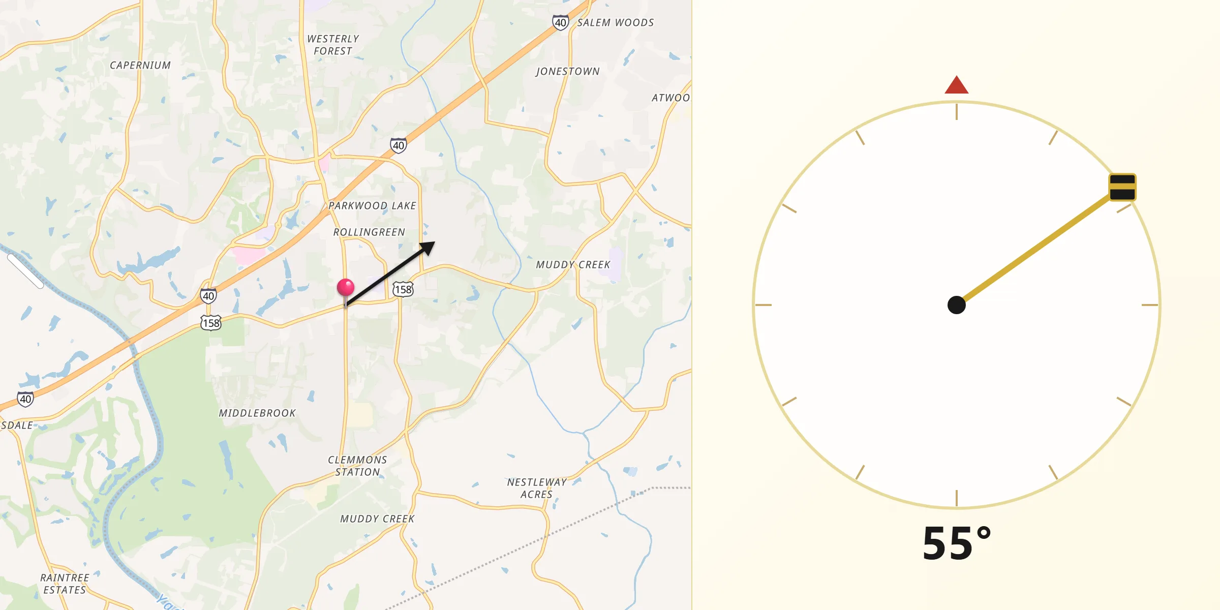 Qibla Direction from Clemmons