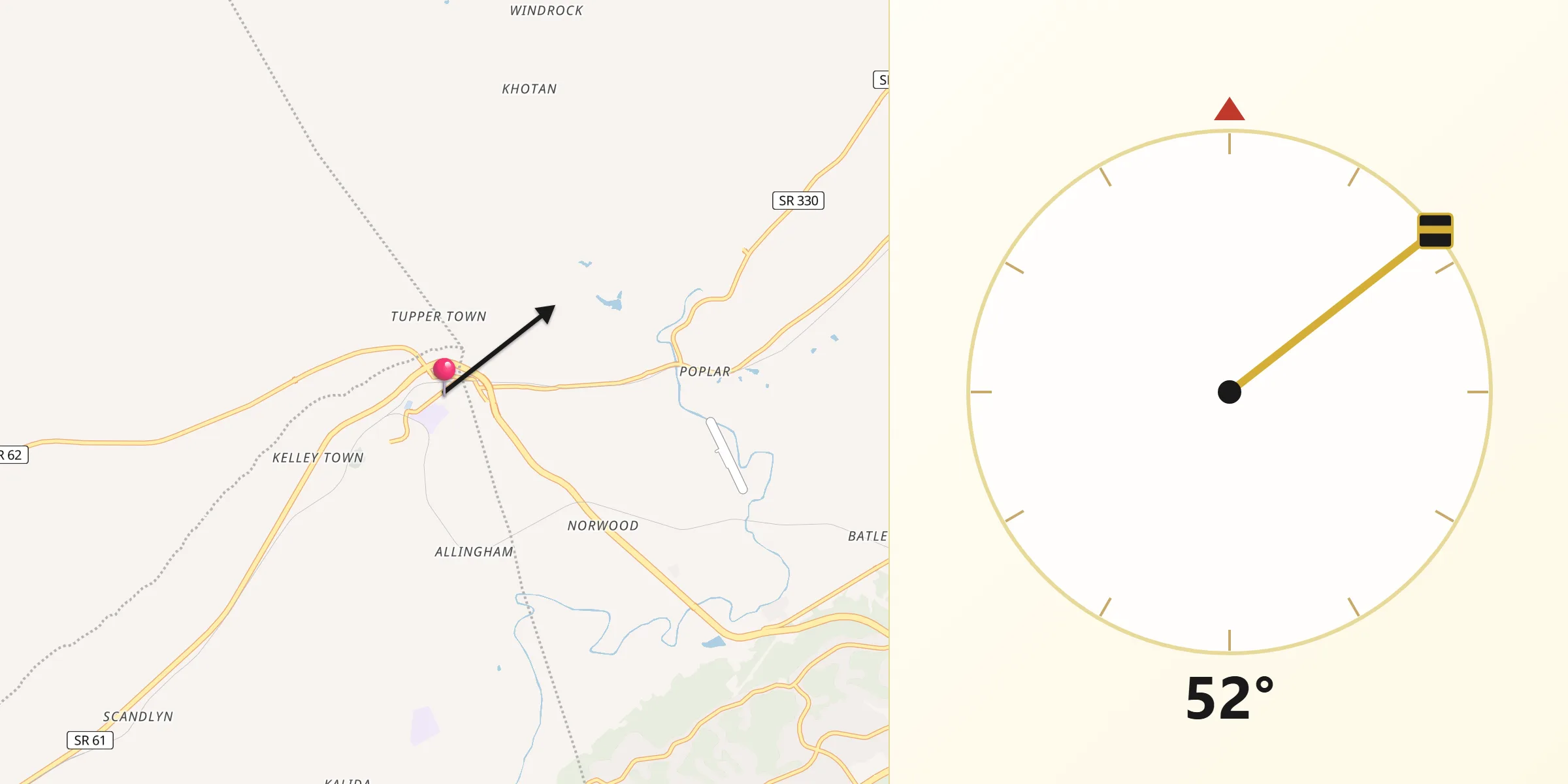 Qibla Direction from Oliver Springs