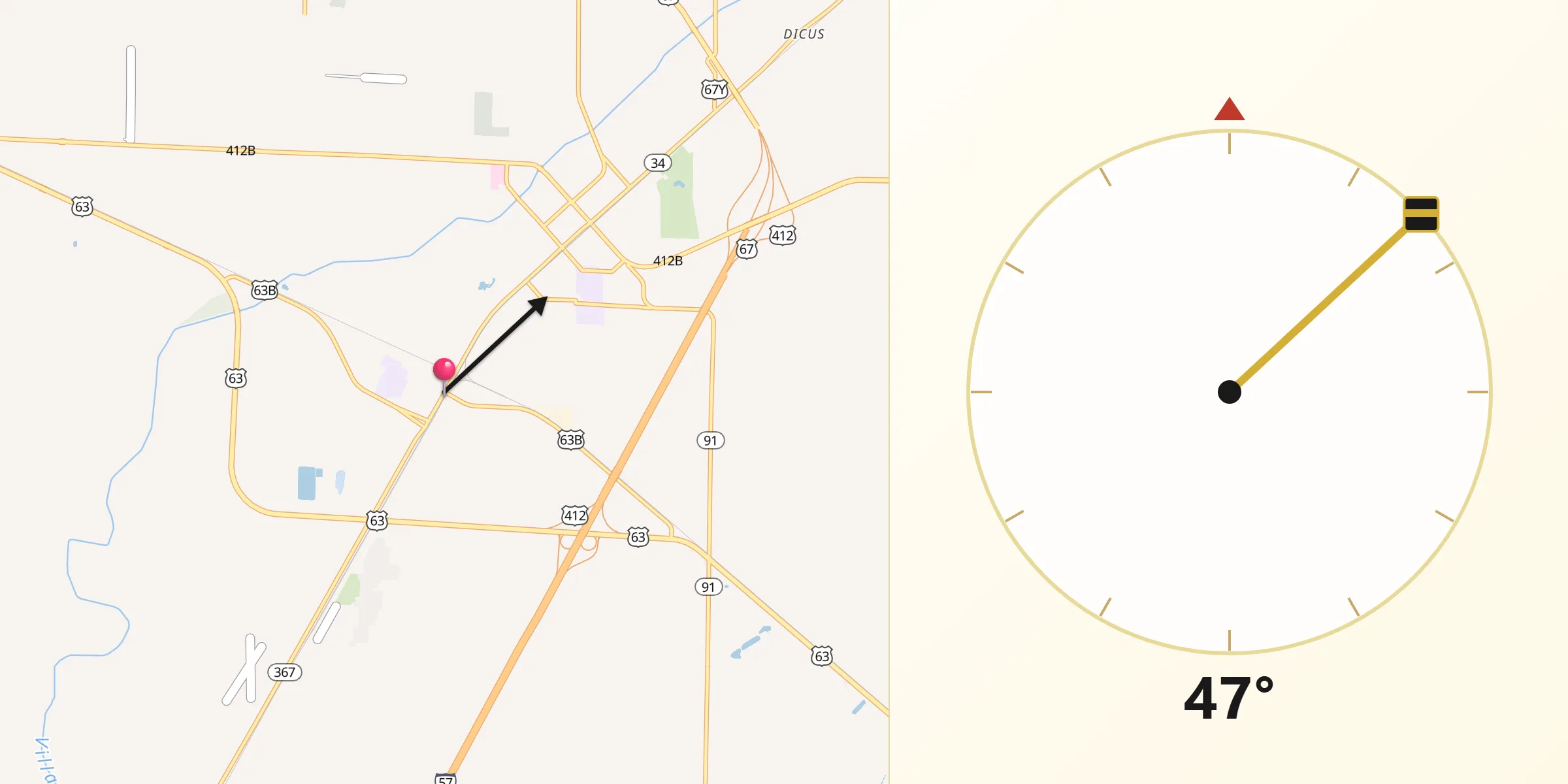 Qibla Direction from Hoxie