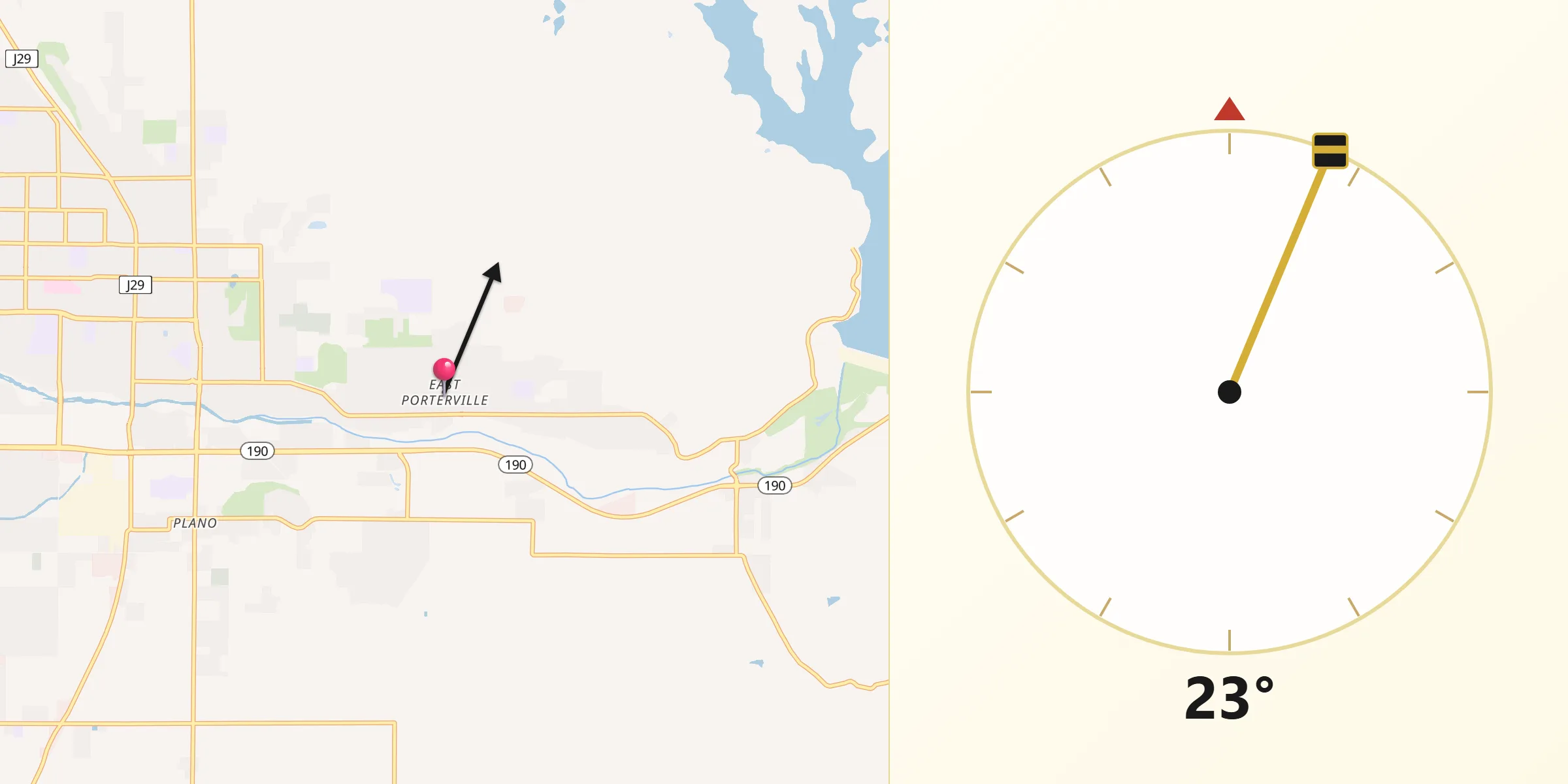 Qibla Direction from East Porterville