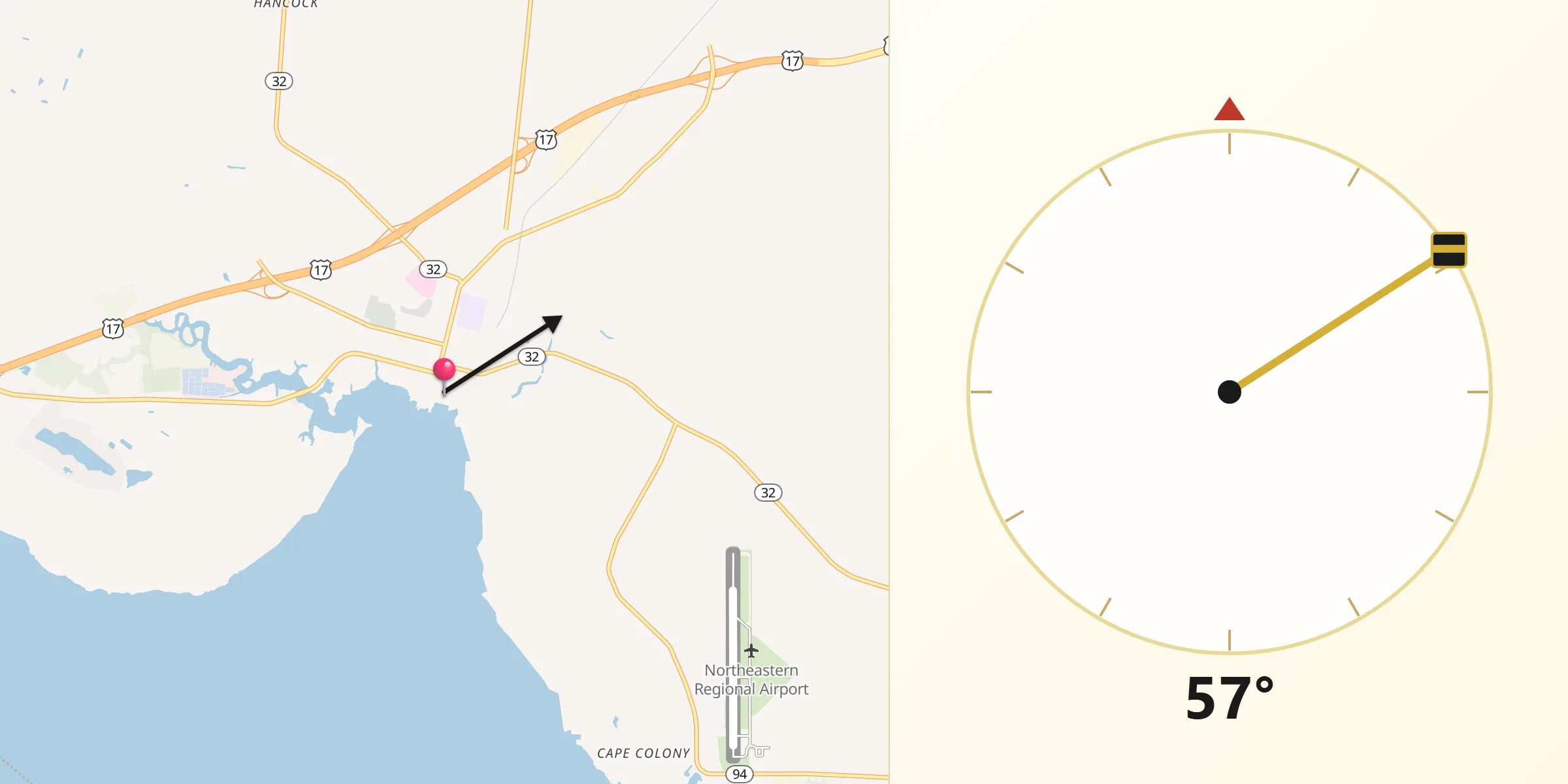 Qibla Direction from Edenton