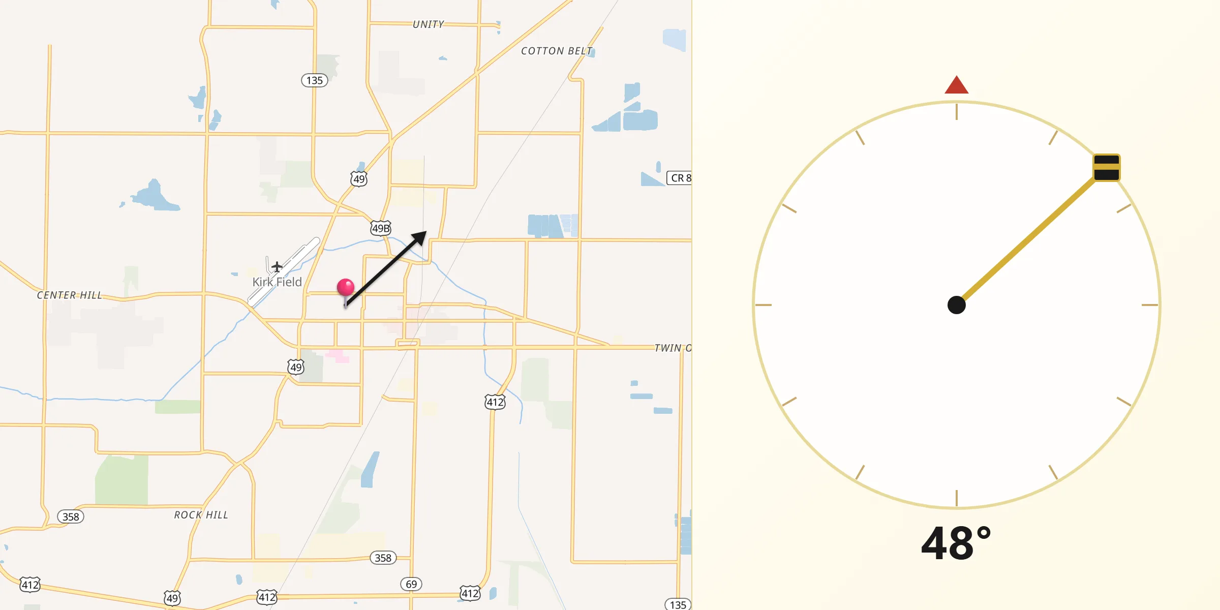 Qibla Direction from Paragould
