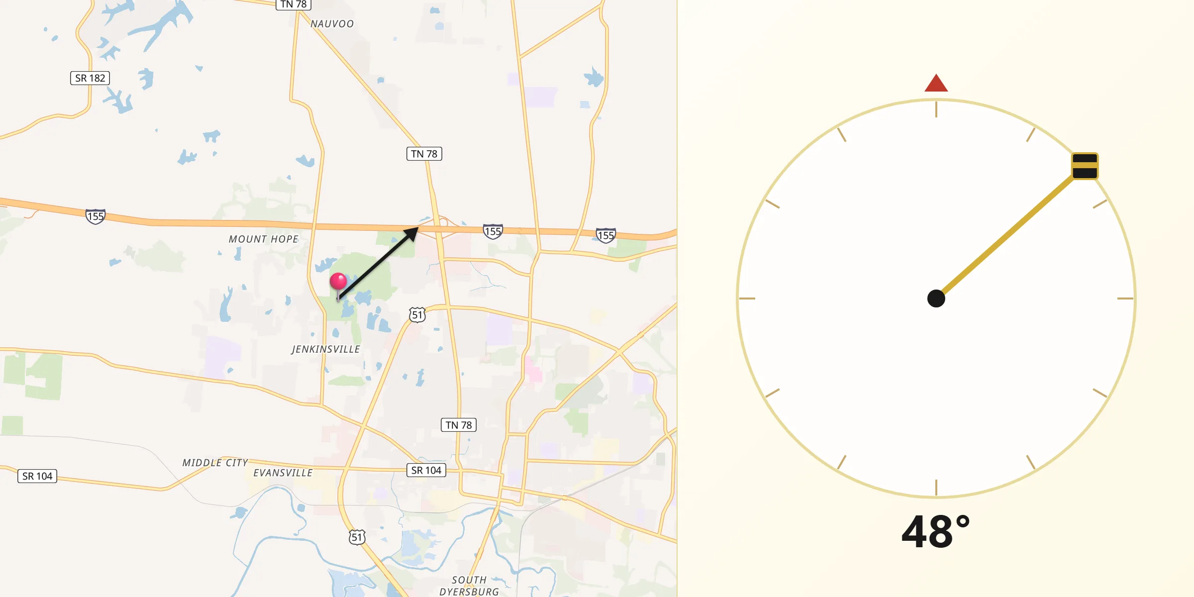 Qibla Direction from Dyer County