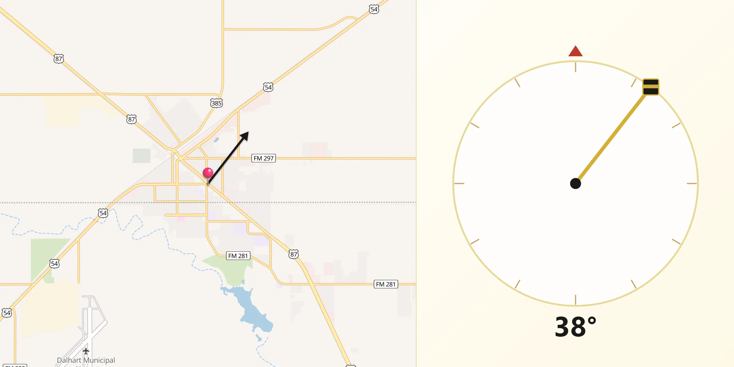 Qibla Direction from Dalhart