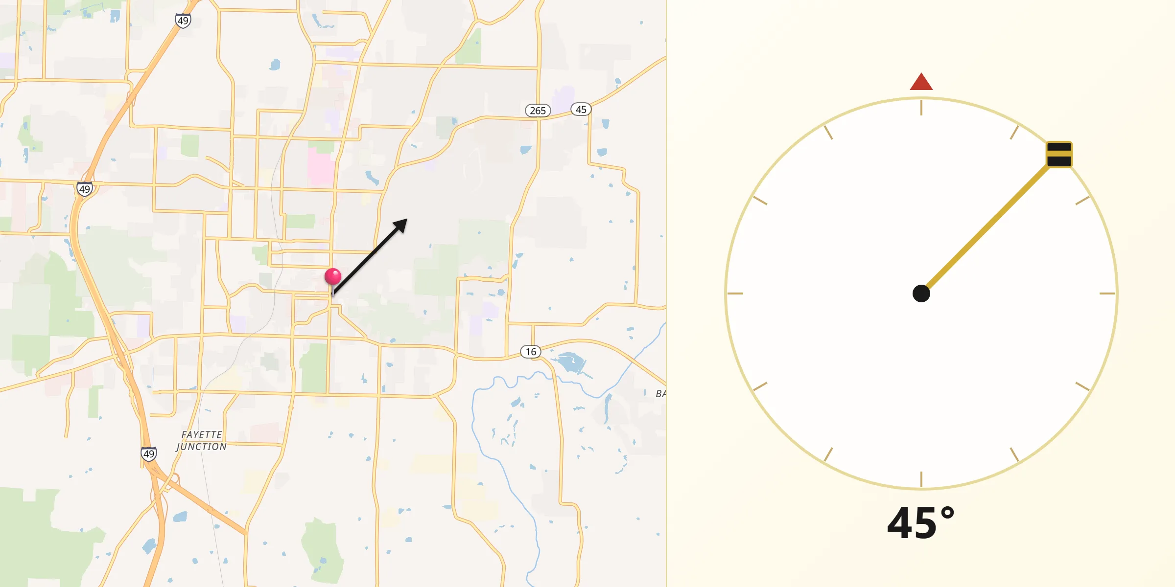 Dirección de la Qibla desde Fayetteville