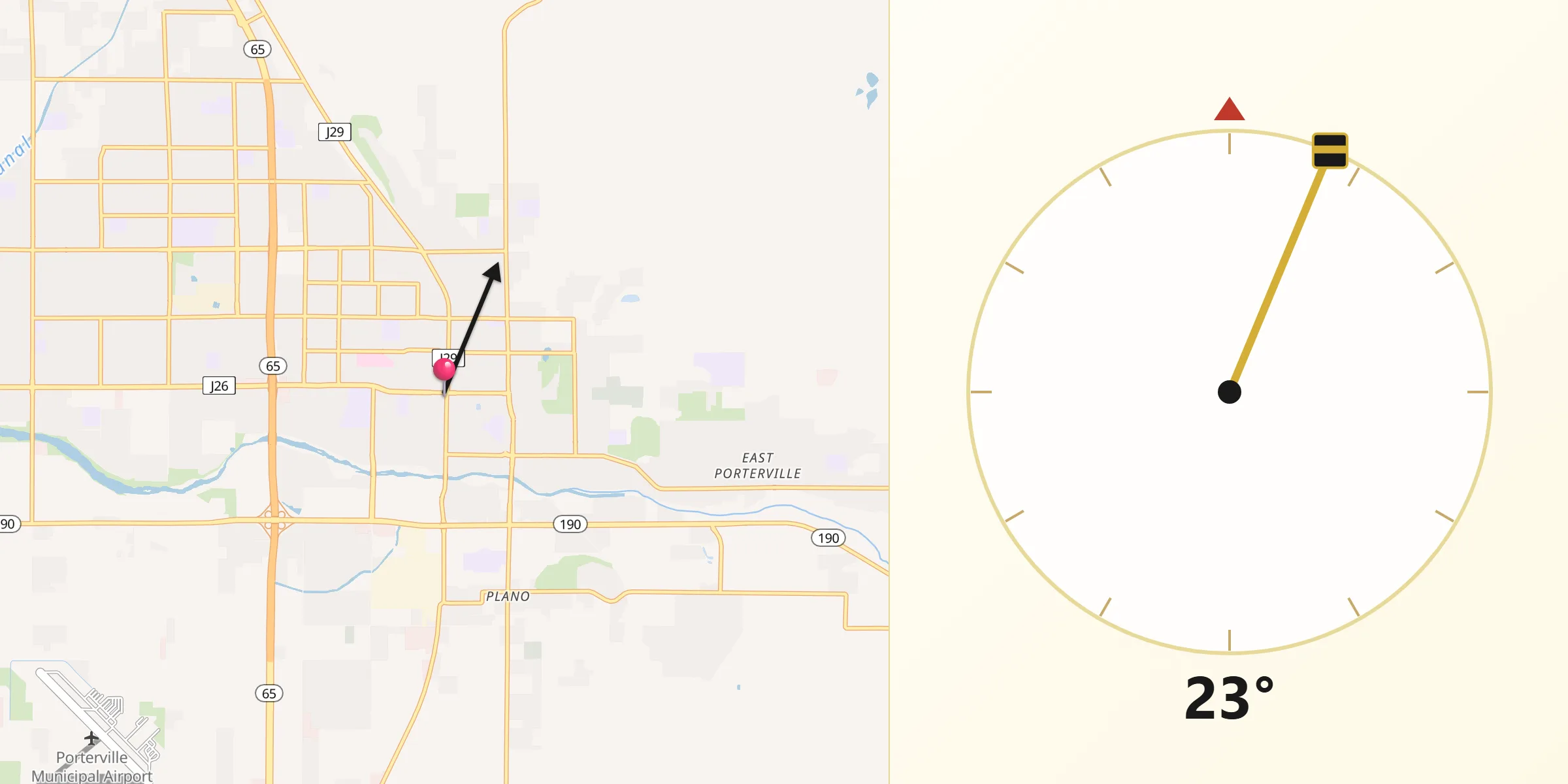 Qibla Direction from Porterville