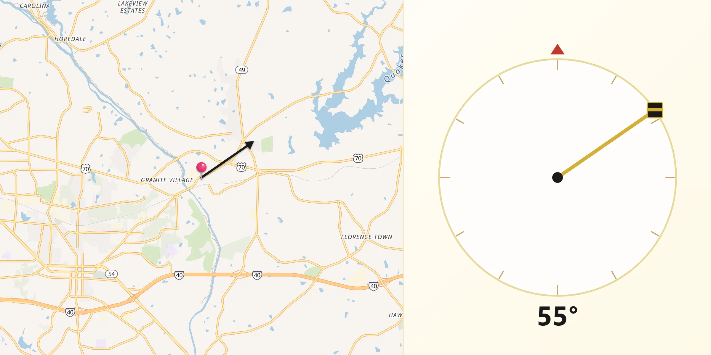 Qibla Direction from Haw River
