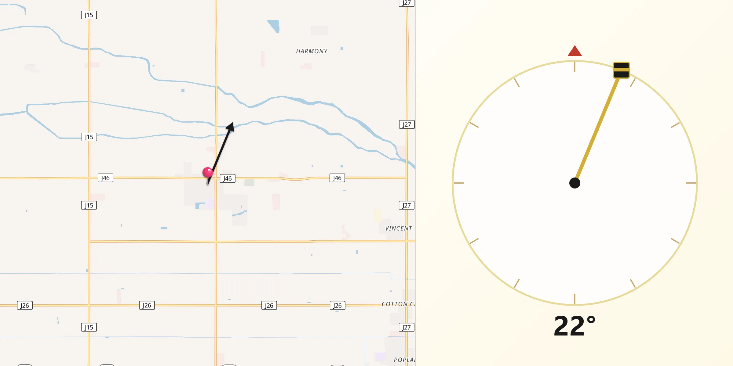 Qibla Direction from Woodville