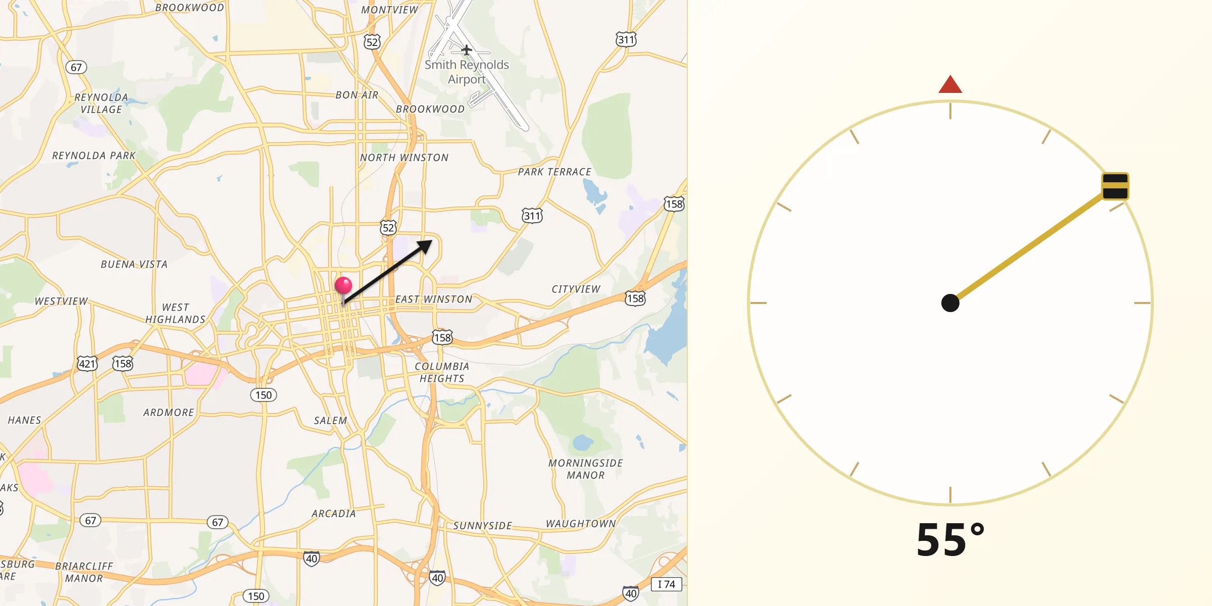 Direzione della Qibla da Winston-Salem
