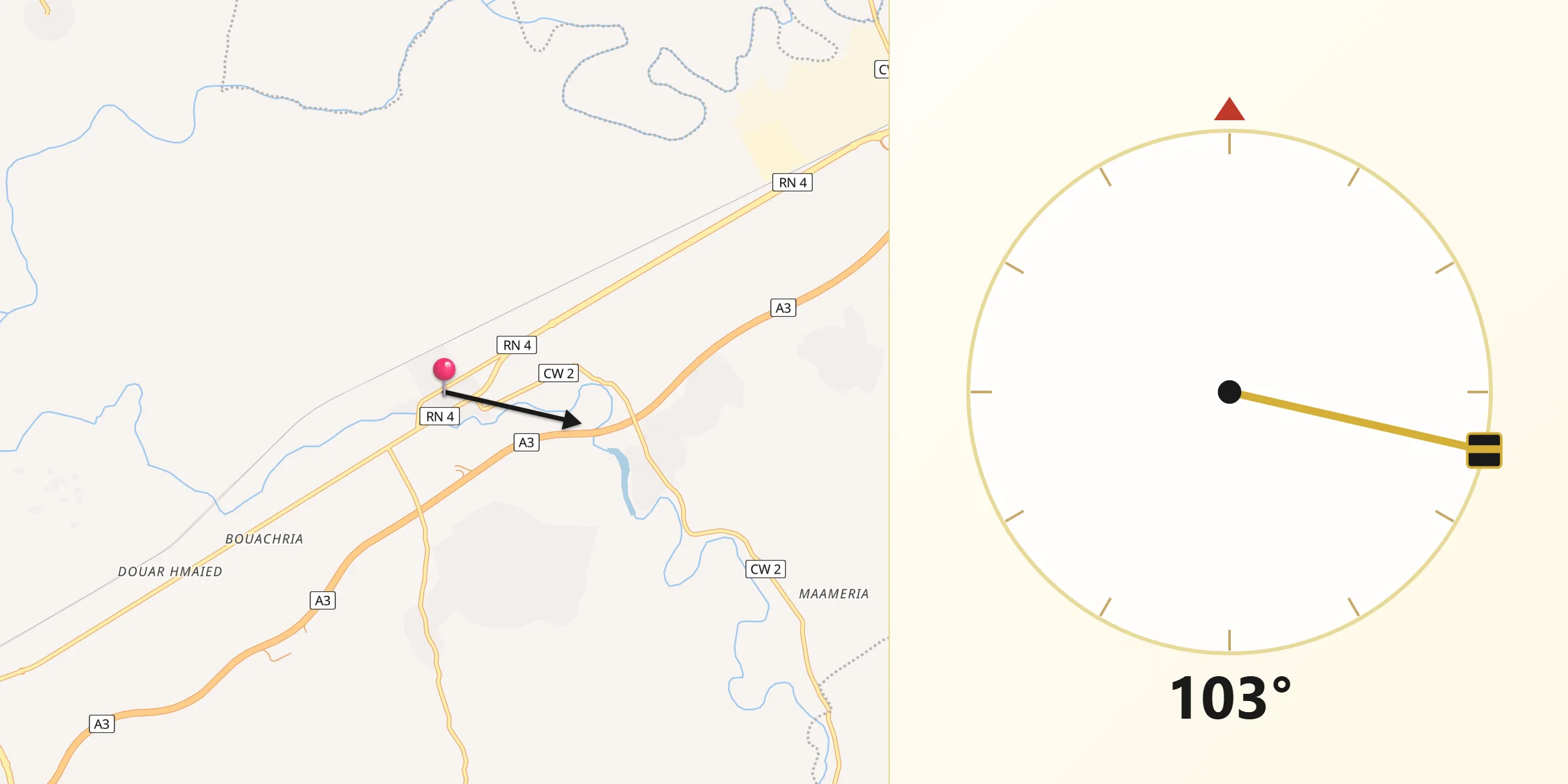 Direction vers la Qibla depuis Oued Sly