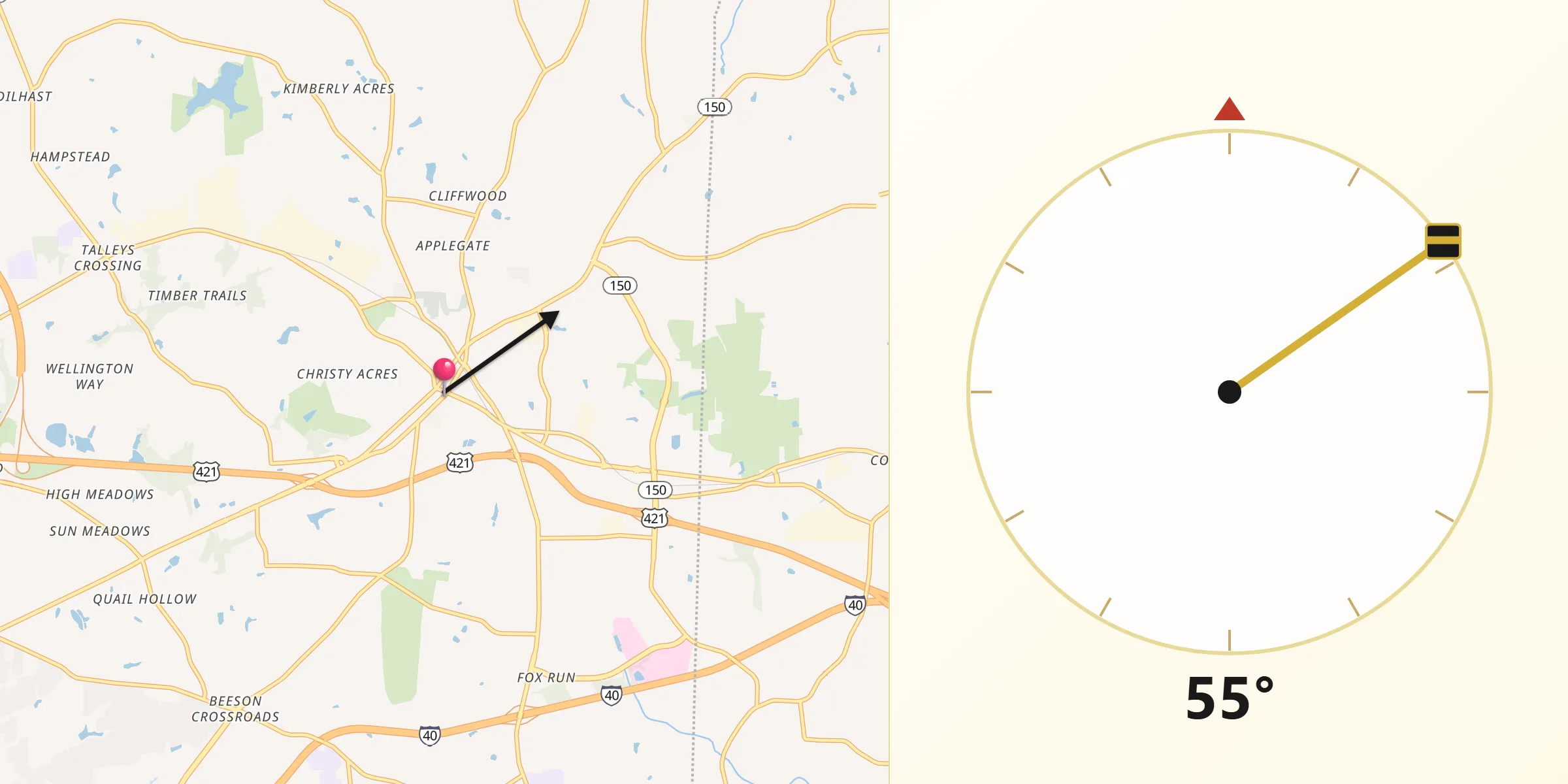 Qibla Direction from Kernersville