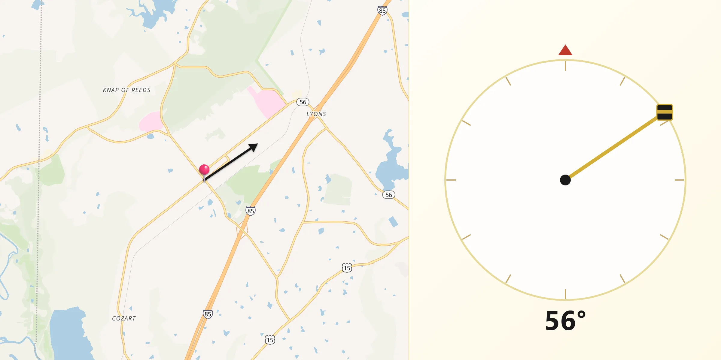 Qibla Direction from Butner