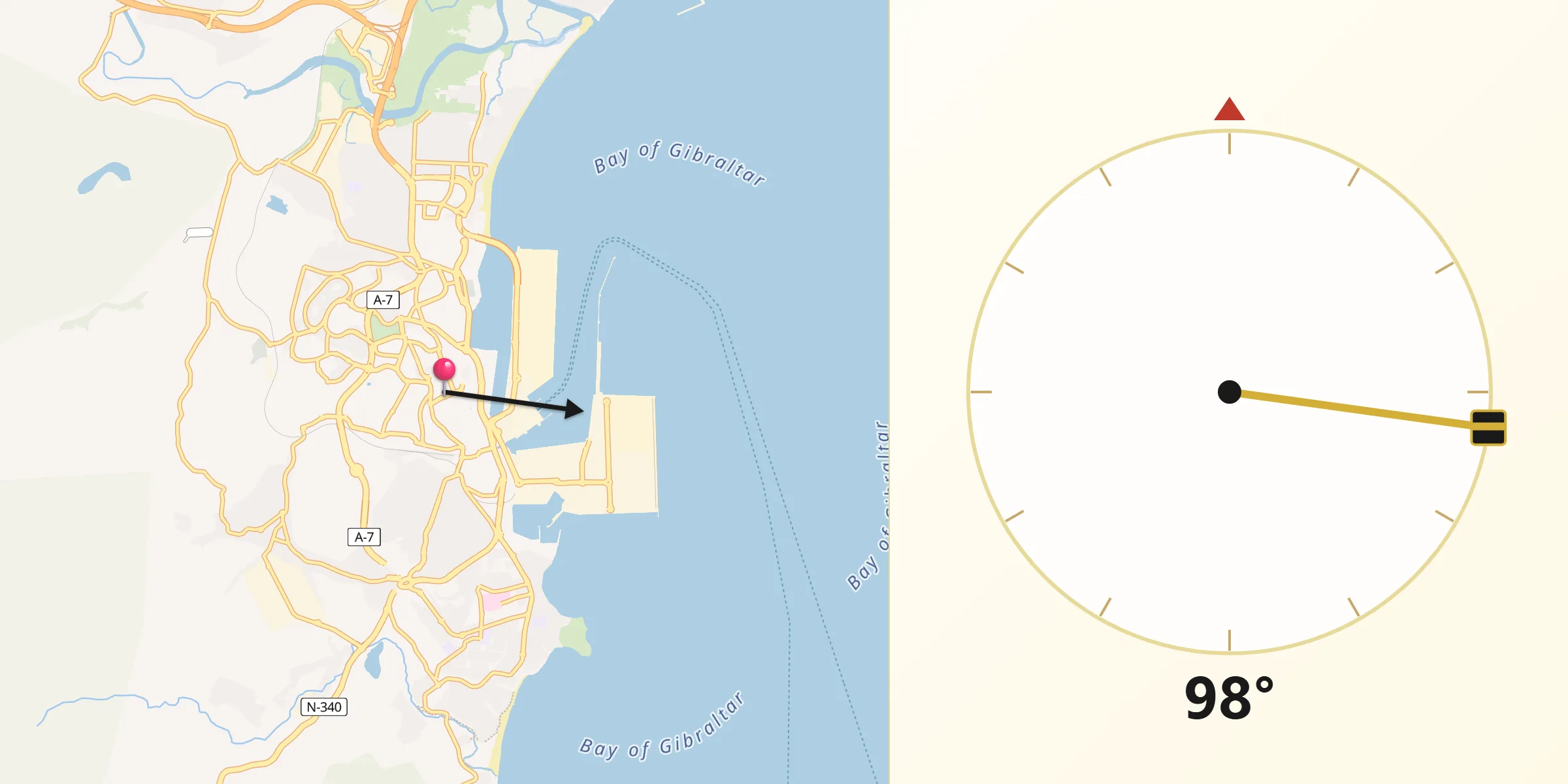 Dirección de la Qibla desde Algeciras