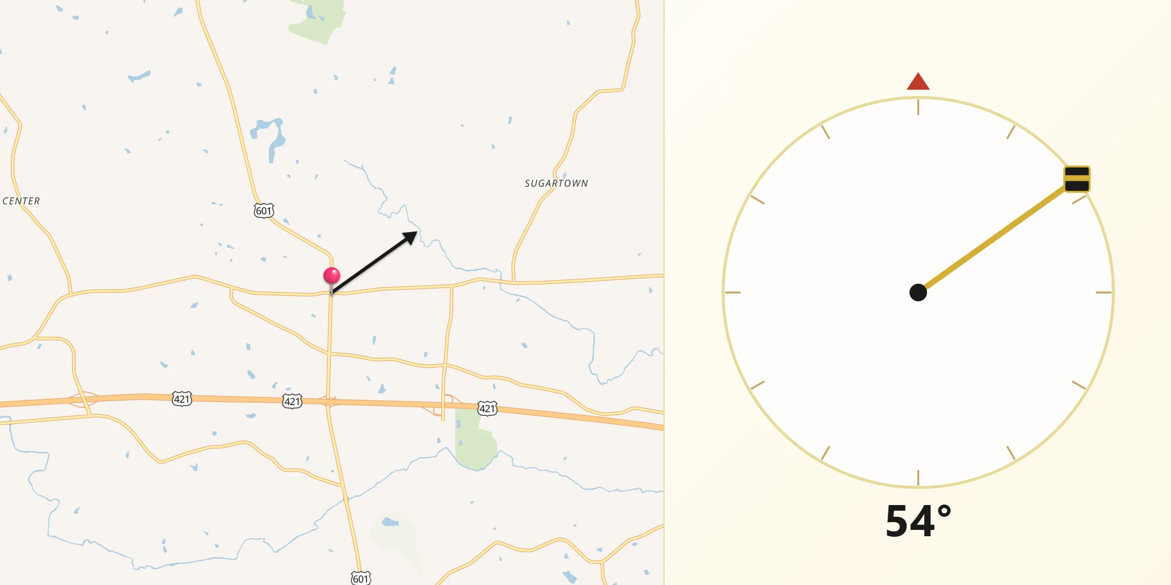 Qibla Direction from Yadkinville
