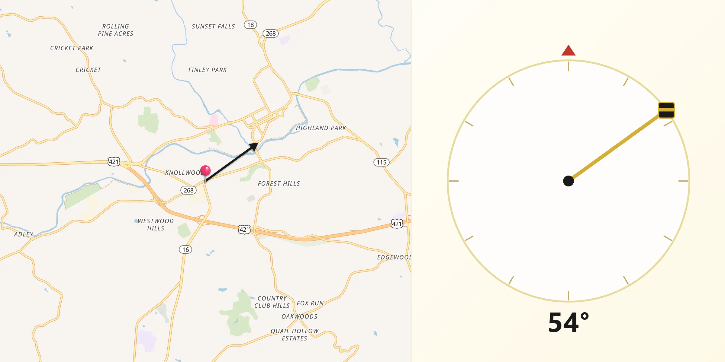 Qibla Direction from Wilkesboro