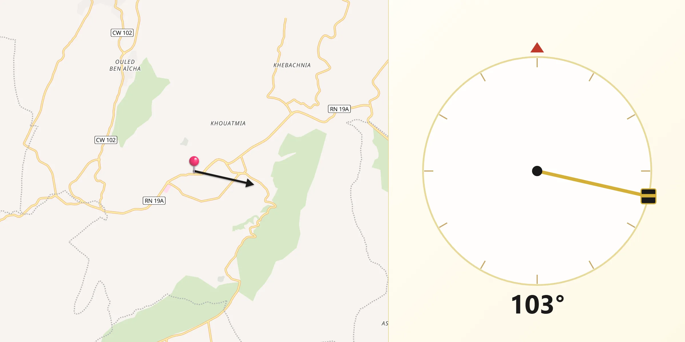 Direction vers la Qibla depuis ’Aïn Merane