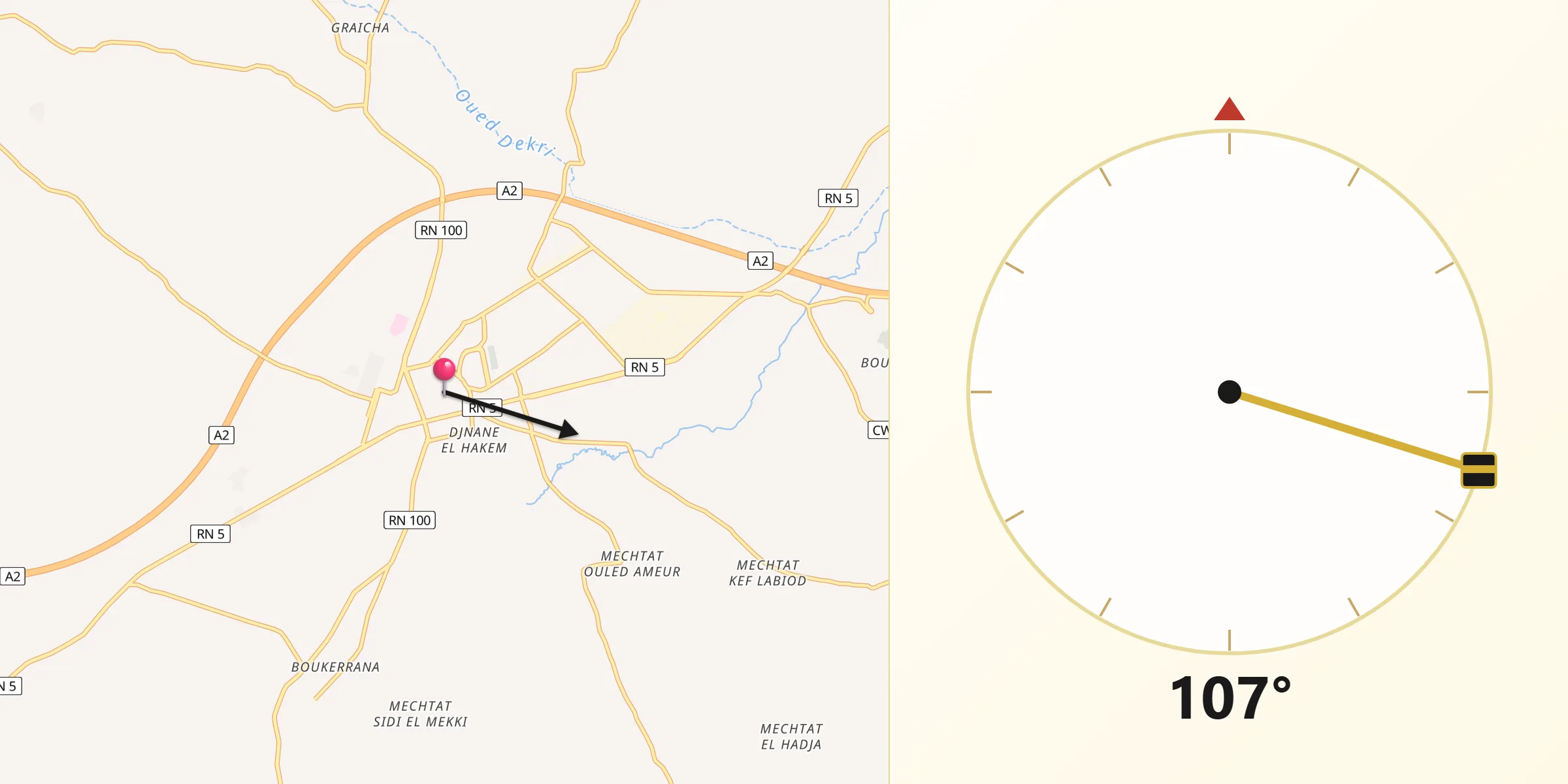 Direction vers la Qibla depuis Chelghoum el Aïd