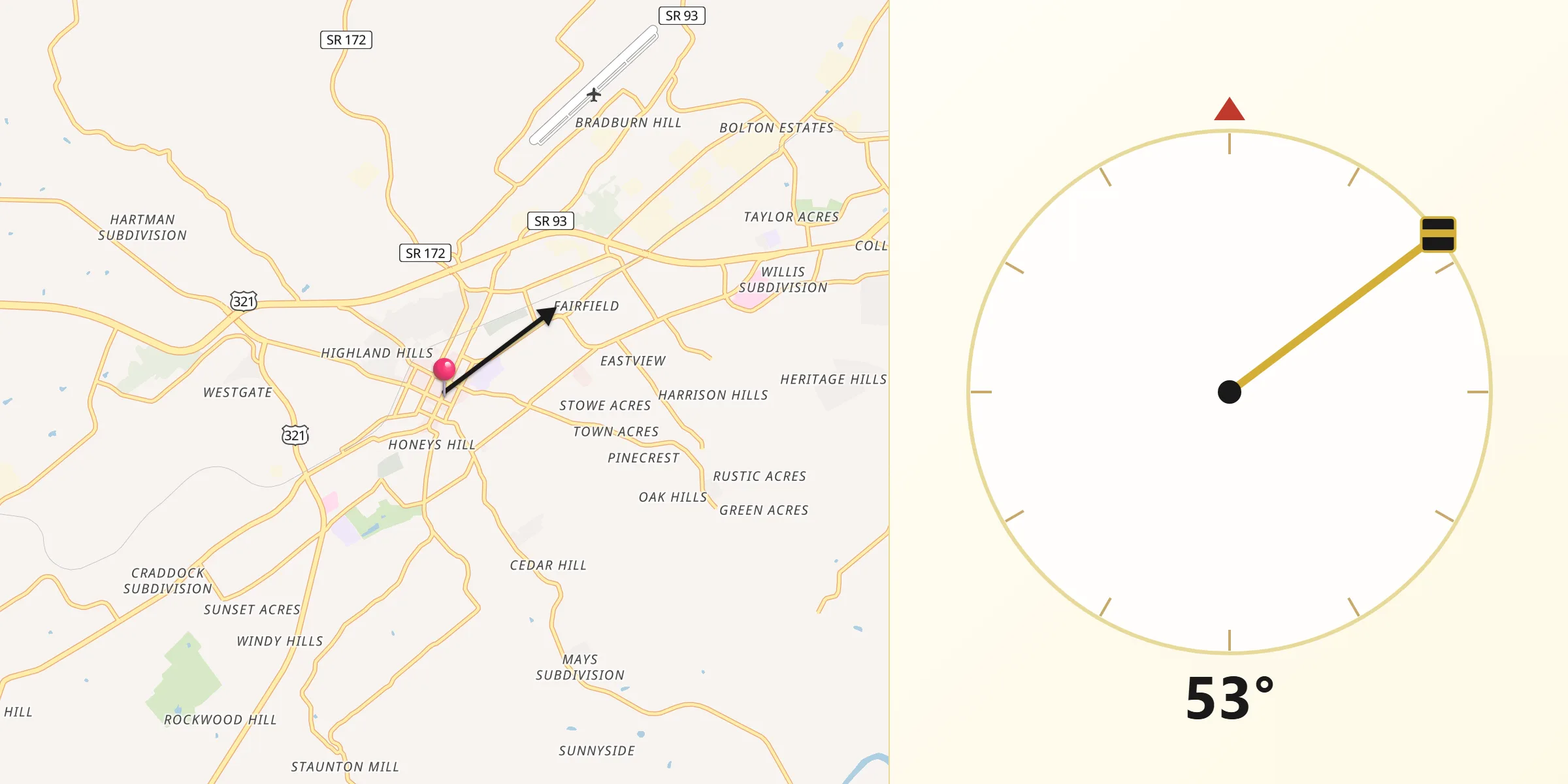 Qibla Direction from Greeneville
